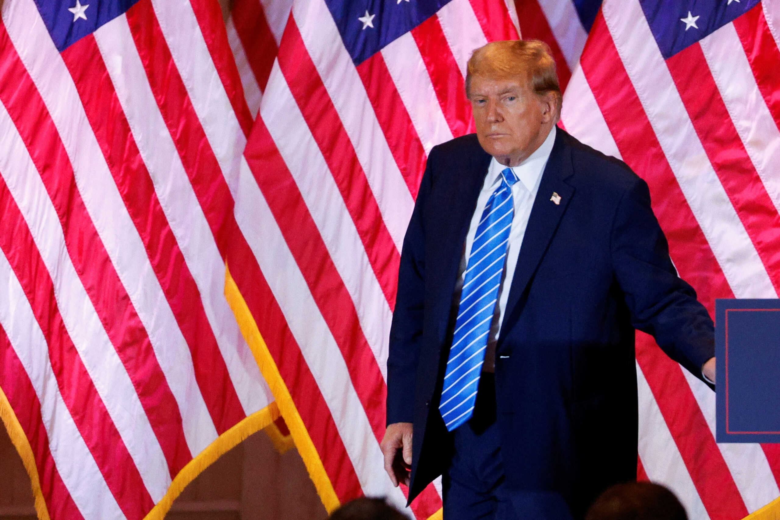 Republican presidential candidate and former U.S. President Donald Trump walks onstage at a watch party event to mark the Super Tuesday primary elections at his Mar-a-Lago property, in Palm Beach, Florida, U.S. March 5, 2024. REUTERS