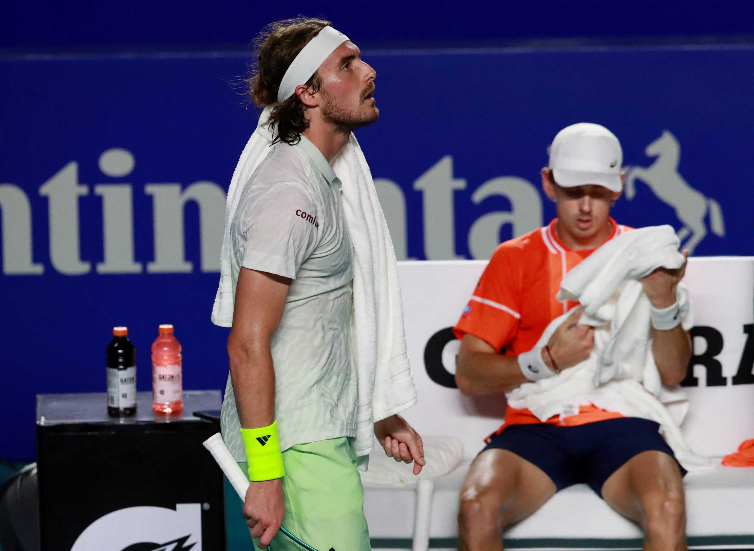 Tennis - ATP 500 - Mexican Open - Arena GNP Seguros, Acapulco, Mexico - February 29, 2024 Greece's Stefanos Tsitsipas reacts during his quarter final match against Australia's Alex de Minaur REUTERS