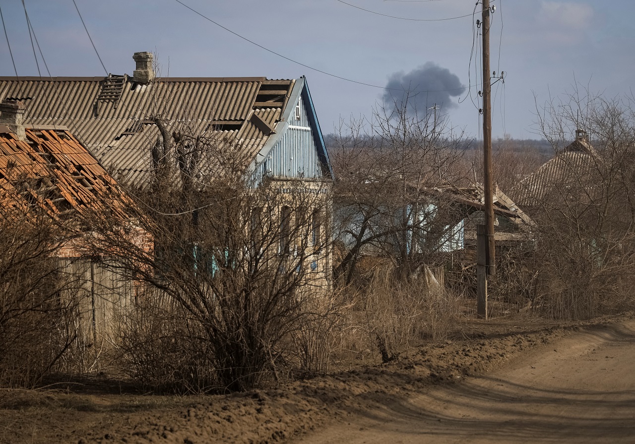 Smoke rises during a shelling, amid Russia's attack on Ukraine, near the town of Bakhmut in Donetsk region, Ukraine March 8, 2024. REUTERS
