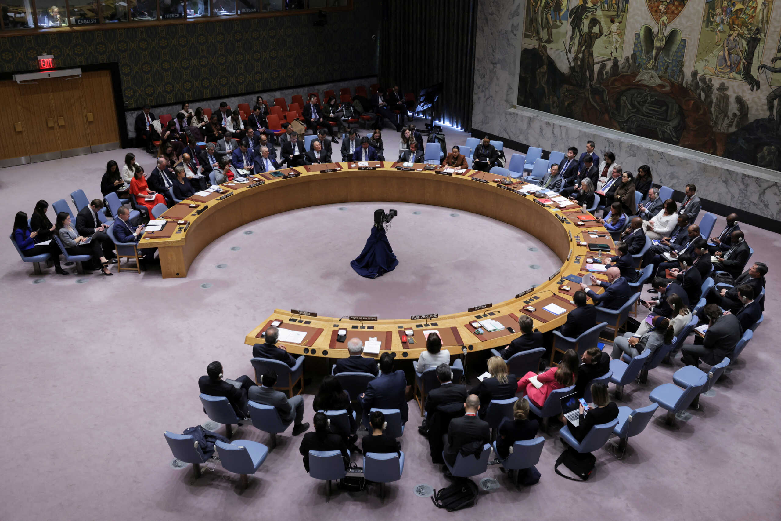 Members of the United Nations Security Council meet on the day of a vote on a Gaza resolution that demands an immediate ceasefire for the month of Ramadan leading to a permanent sustainable ceasefire, and the immediate and unconditional release of all hostages, at U.N. headquarters in New York City, U.S., March 25, 2024. REUTERS