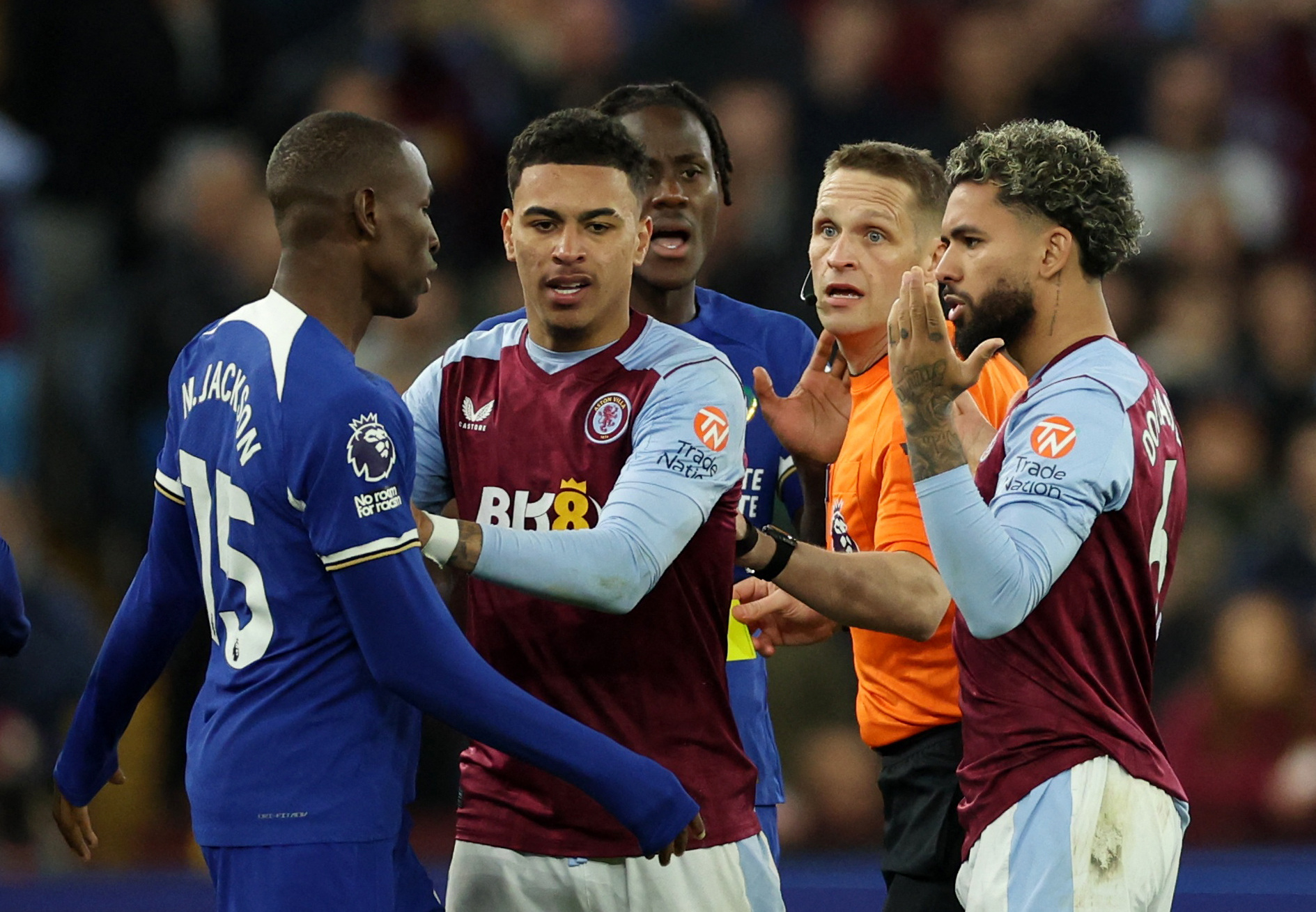 Soccer Football - Premier League - Aston Villa v Chelsea - Villa Park, Birmingham, Britain - April 27, 2024 Chelsea's Moises Caicedo clashes with Aston Villa's Douglas Luiz Action Images via Reuters