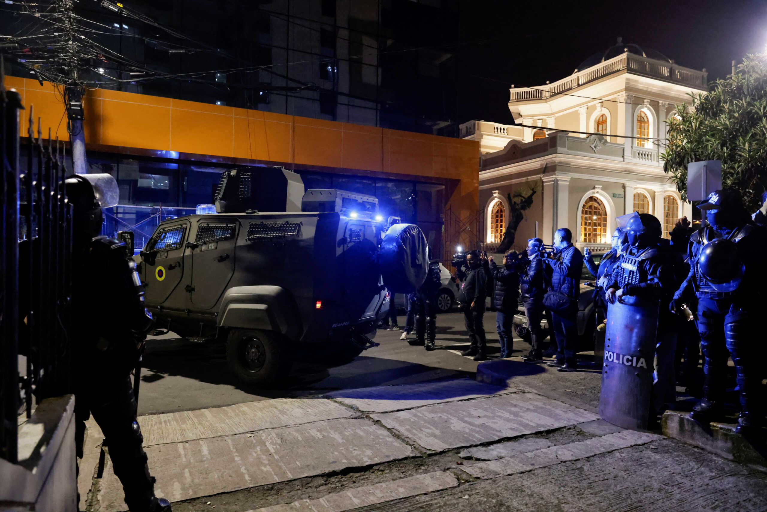 Military vehicle arrives at the Flagrancy Unit, where former Ecuador Vice President Jorge Glas is believed to be detained, in Quito, Ecuador April 6, 2024. REUTERS