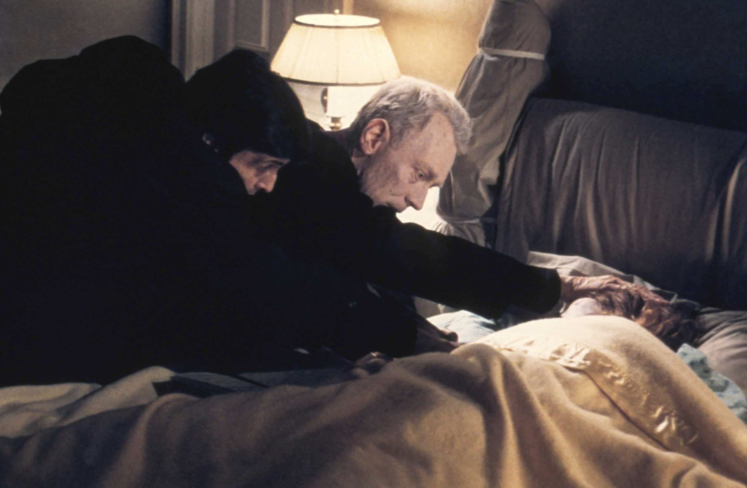 The Exorcist Max Von Sydow and Jason Miller try to subdue Linda Blair in a scene from the 1973 William Friedkin horror classic. (Photo by Screen Archives