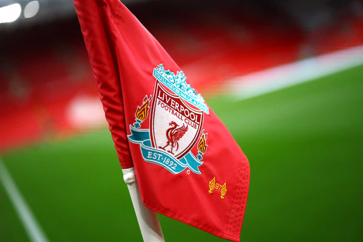 Soccer Football - Premier League - Liverpool v Sheffield United - Anfield, Liverpool, Britain - April 4, 2024 General view of a Liverpool flag inside the stadium before the match REUTERS