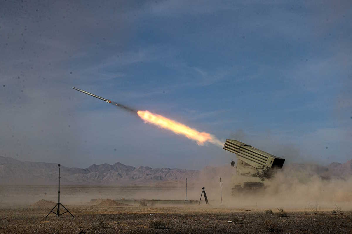 FILE PHOTO: A missile is launched during a military exercise in Isfahan, Iran, October 28, 2023. Iranian Army