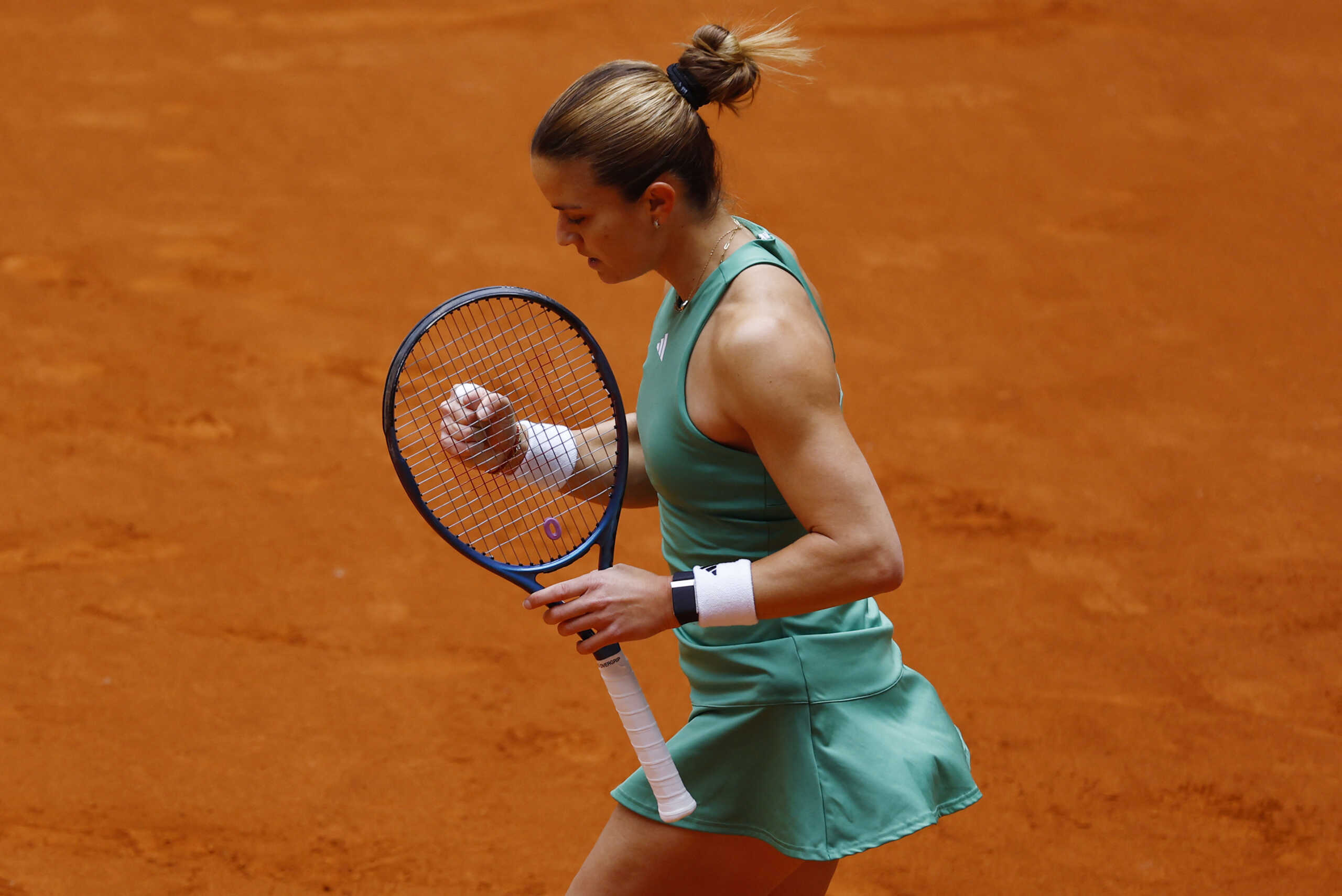 Tennis - WTA 1000 - Madrid Open - Park Manzanares, Madrid, Spain - April 25, 2024 Greece's Maria Sakkari reacts during her round of 64 match against Croatia's Donna Vekic REUTERS