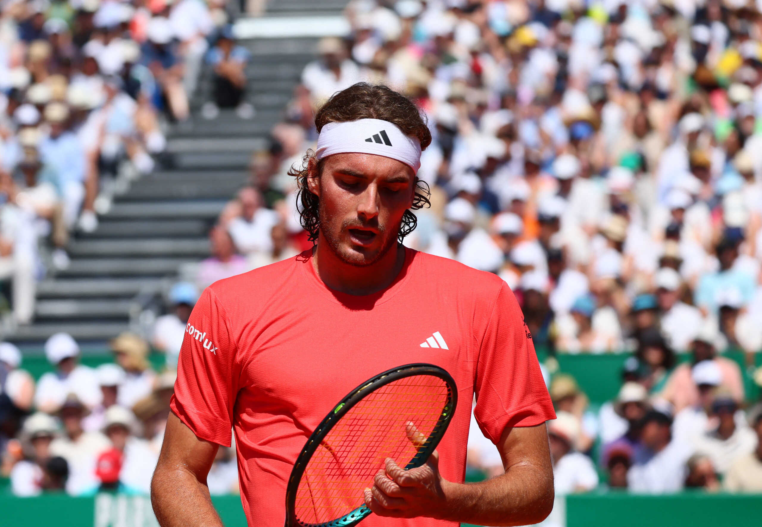 Tennis - ATP Masters 1000 - Monte Carlo Masters - Monte Carlo Country Club, Roquebrune-Cap-Martin, France - April 13, 2024 Greece's Stefanos Tsitsipas reacts during his semi final match against Italy's Jannik Sinner REUTERS