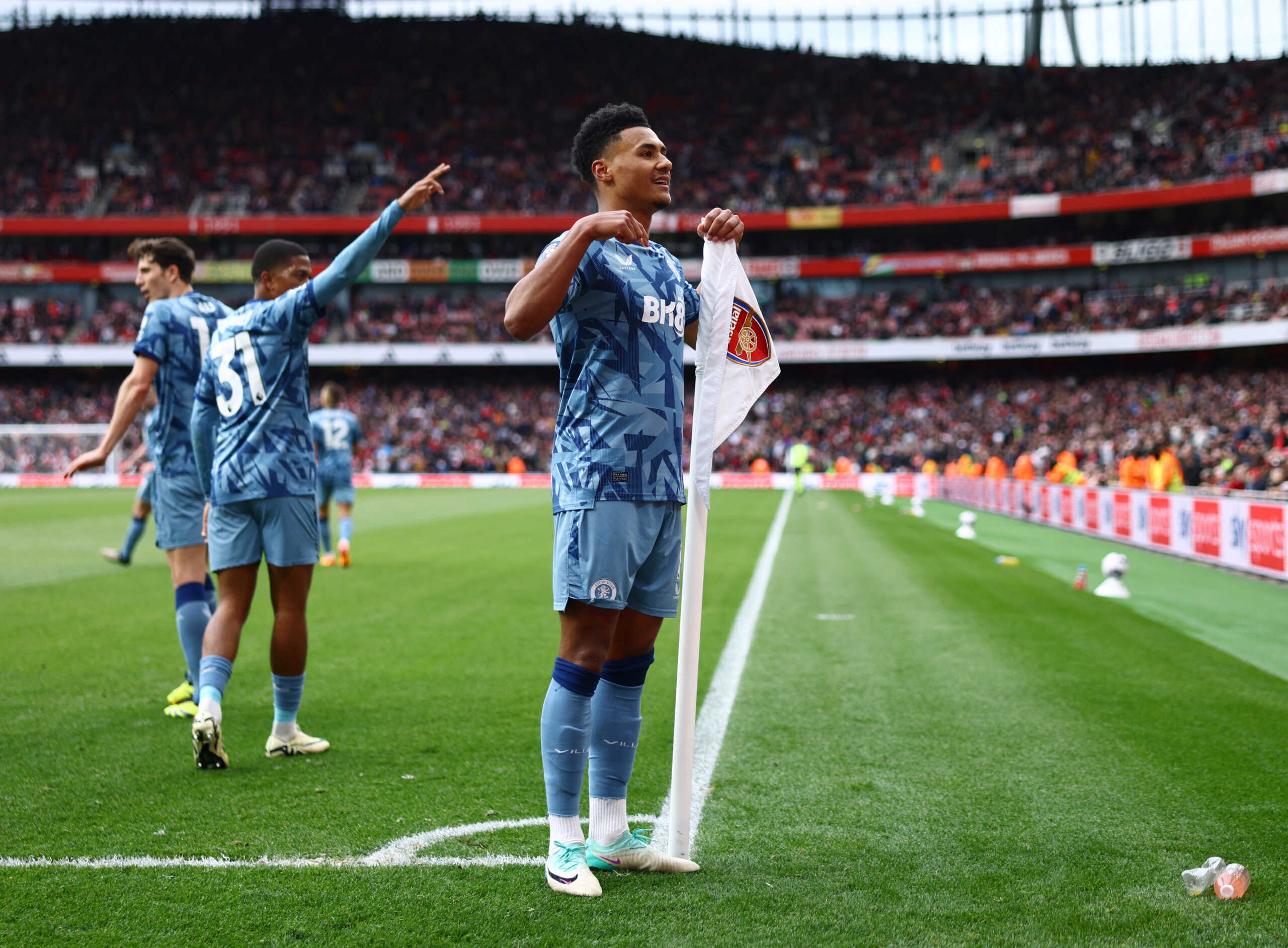 Soccer Football - Premier League - Arsenal v Aston Villa - Emirates Stadium, London, Britain - April 14, 2024 Aston Villa's Ollie Watkins celebrates scoring their second goal REUTERS