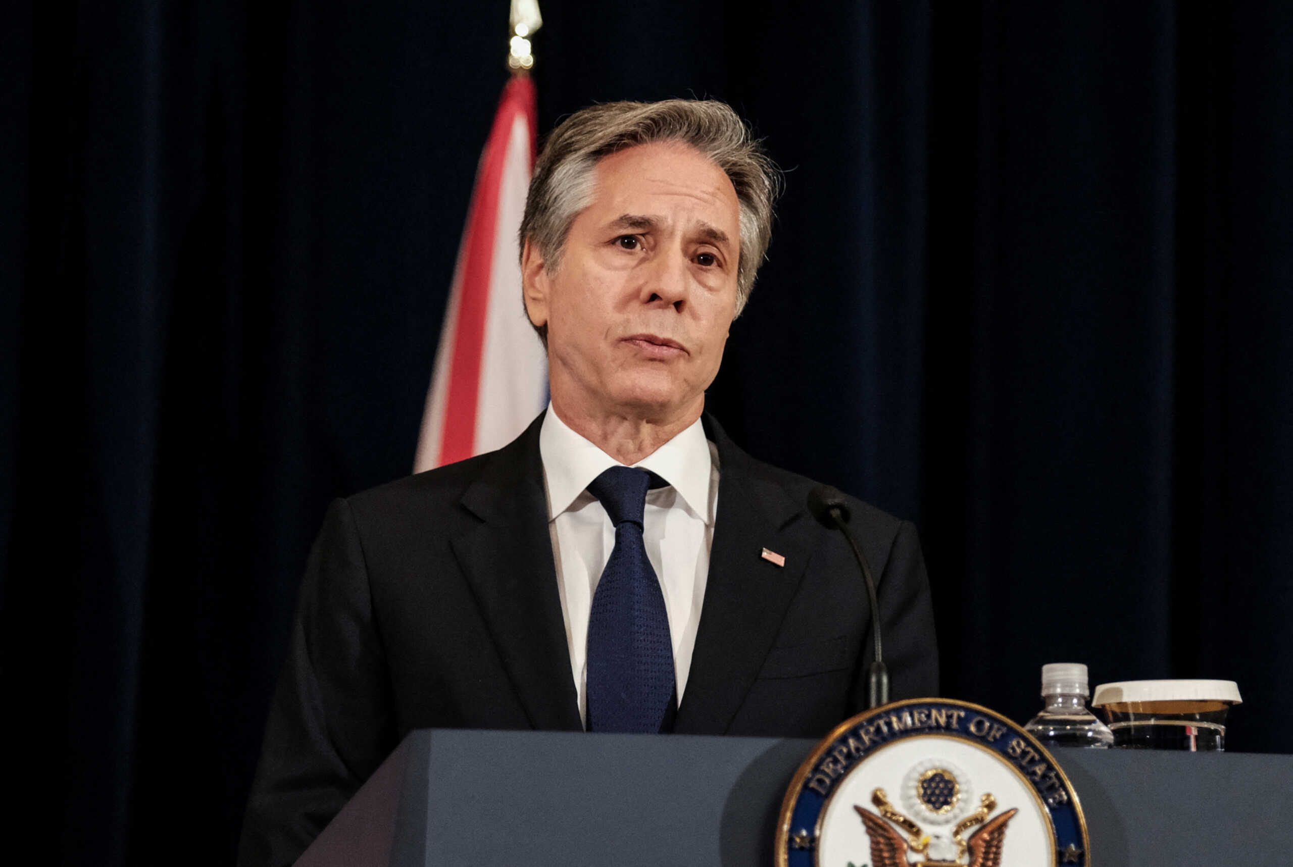 U.S. Secretary of State Antony Blinken holds a joint press conference with British Foreign Secretary David Cameron at the State Department in Washington, U.S., April 9, 2024. REUTERS