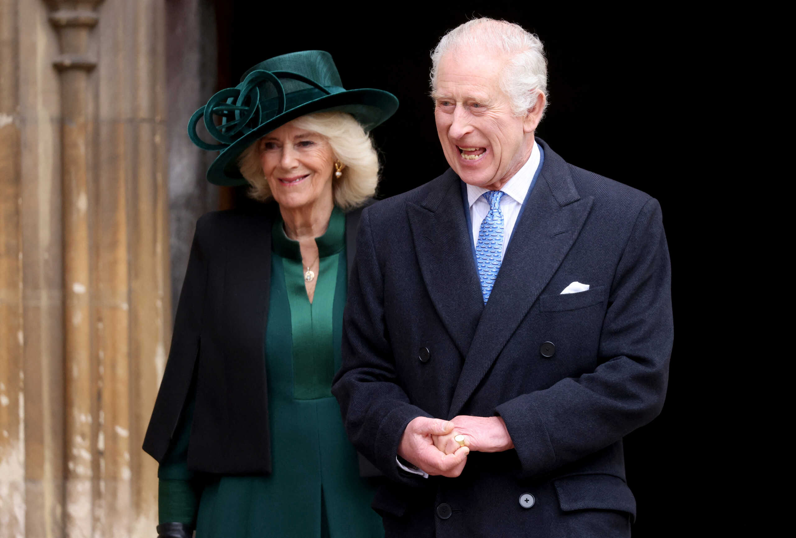 Britain's King Charles and Queen Camilla leave after attending the Easter Matins Service at St. George's Chapel, Windsor Castle, Britain March 31, 2024. REUTERS
