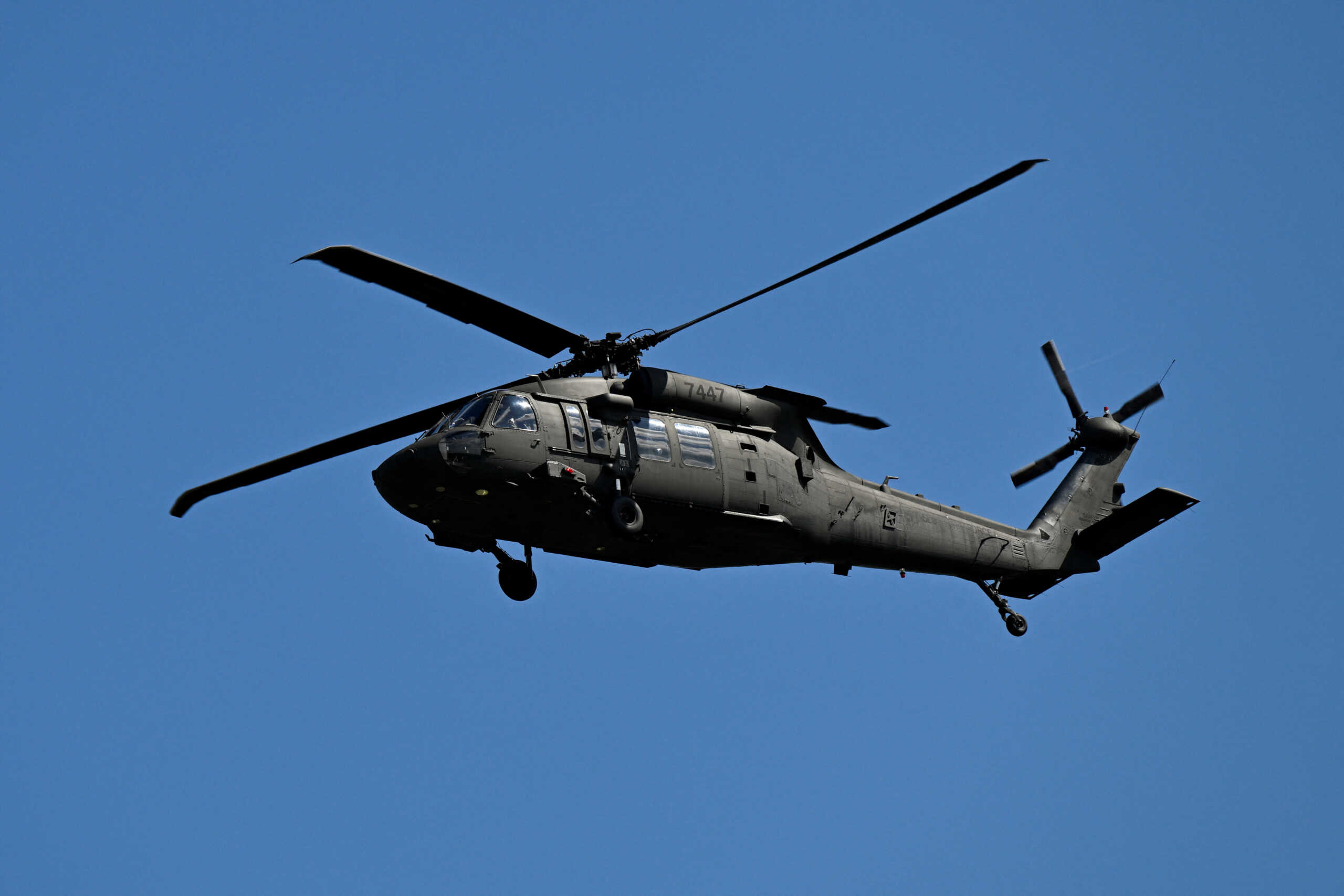 A Blackhawk helicopter flies during the NATO multinational battle group military exercise 'Joint Allied Power Demonstration Day', at a military training area in Lest, near Zvolen, Slovakia April 25, 2024. REUTERS