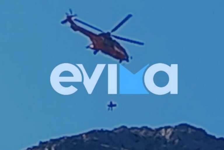 Βίντεο από το όρος Δίρφυς στην Εύβοια με τη στιγμή που ελικόπτερο σηκώνει την τραυματισμένη γυναίκα