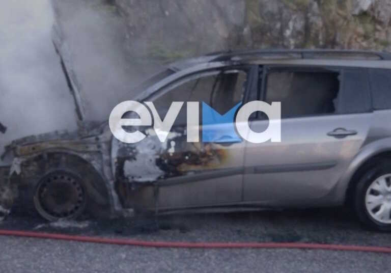Στις φλόγες αυτοκίνητο στην Εύβοια - Κινδύνευσε η οδηγός και τρία παιδιά