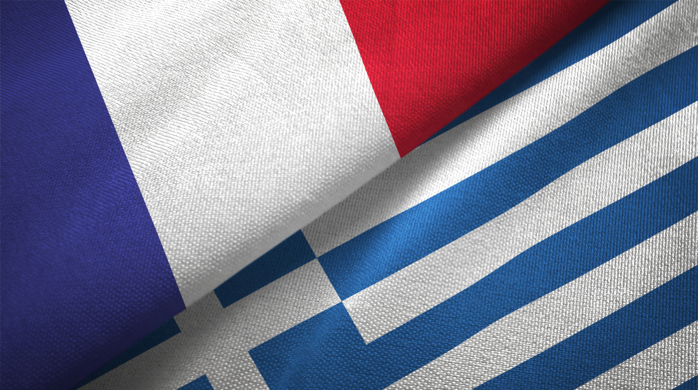 Greece and France flag together realtions textile cloth fabric texture
