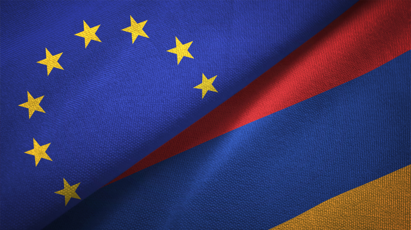 Armenia and European Union flag together realtions textile cloth fabric texture