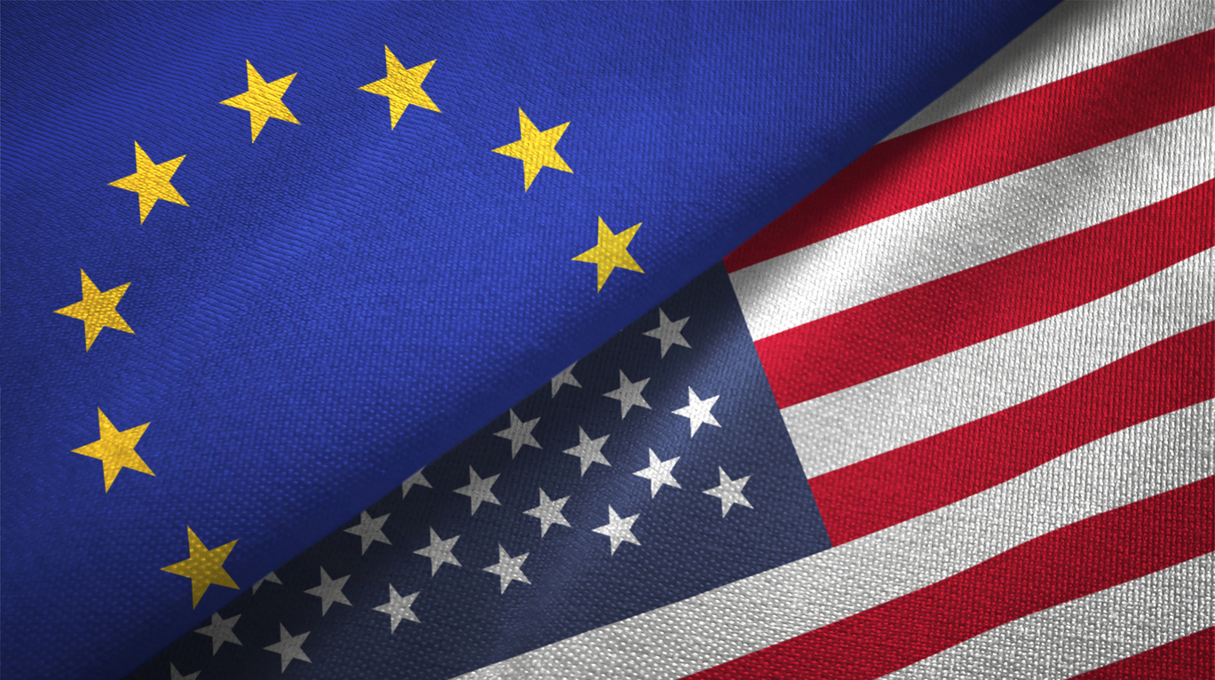 United States and European Union flag together realtions textile cloth fabric texture