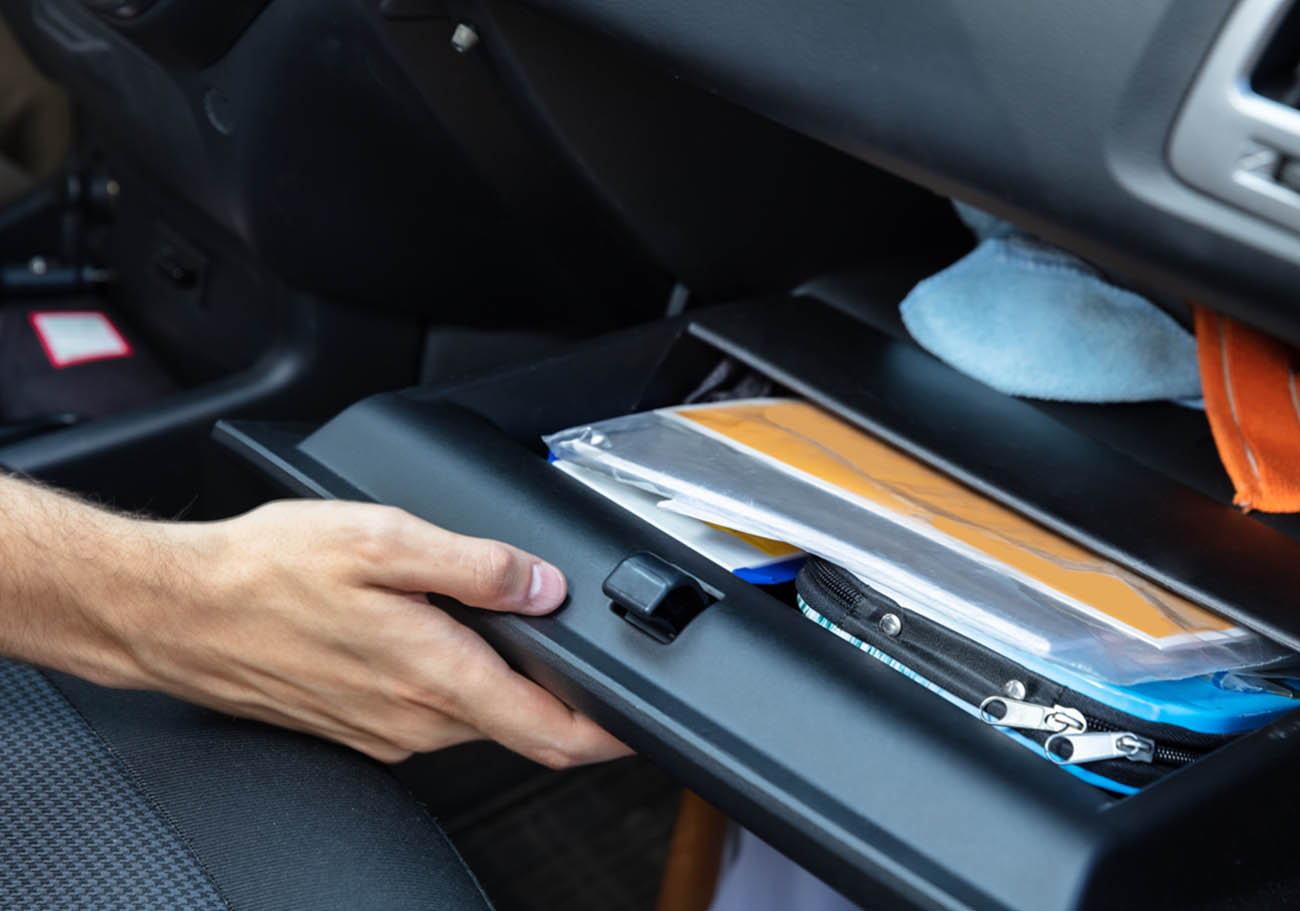 Driver Hand Opening Glovebox Compartment Inside Car