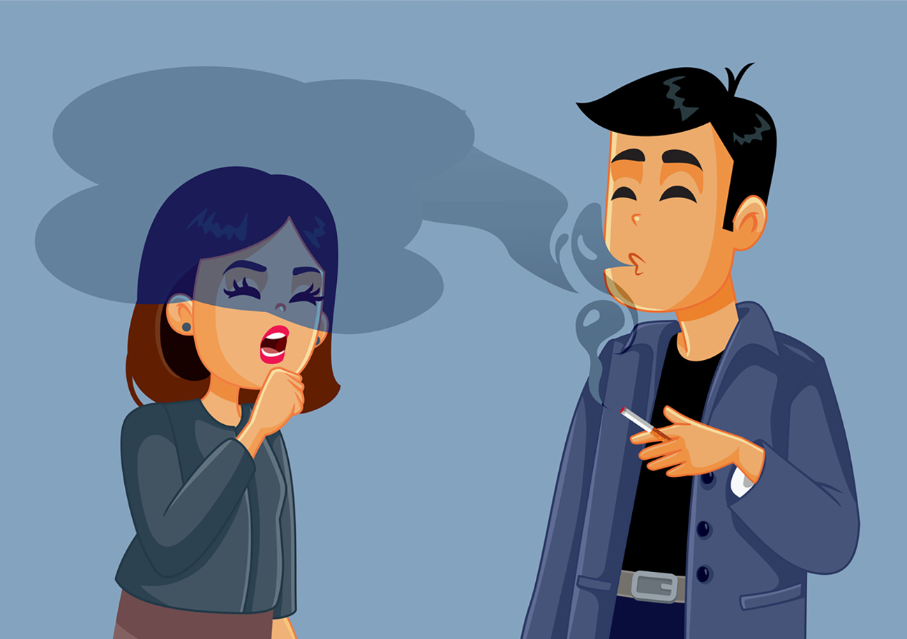 Selfish man exposing his girlfriend to secondhand smoking dangers