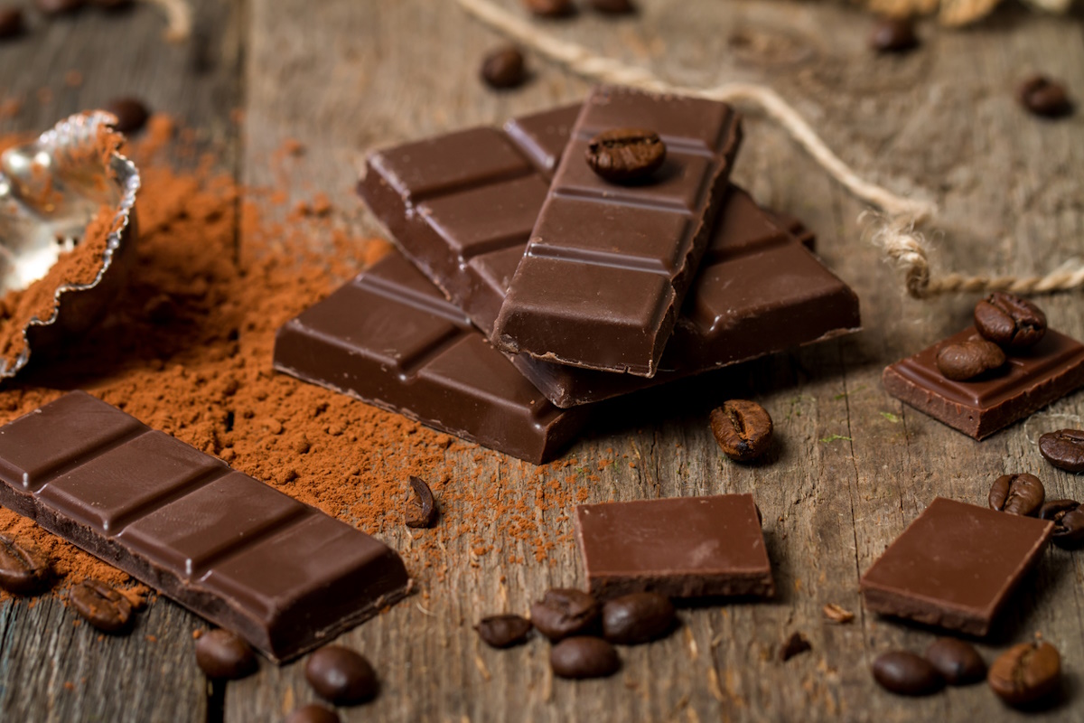 Cocoa Powder and Dark Chocolate on old wooden table