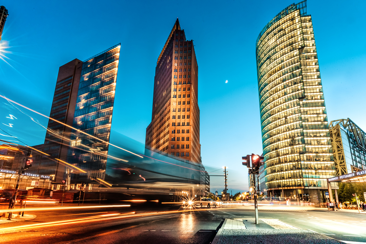 blue hour over Postdamer Platz in Berlin
