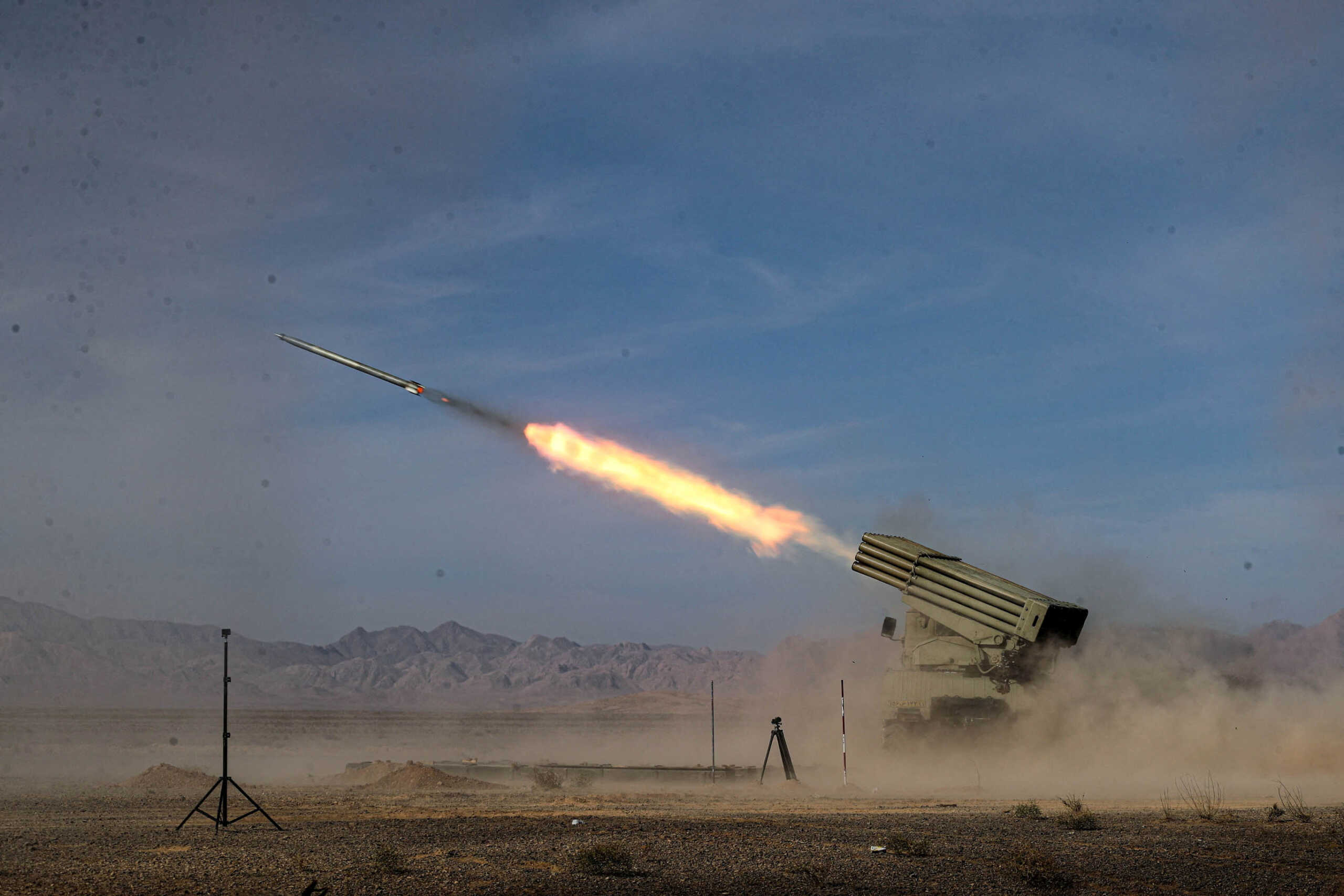 FILE PHOTO: A missile is launched during a military exercise in Isfahan, Iran, October 28, 2023. Iranian Army