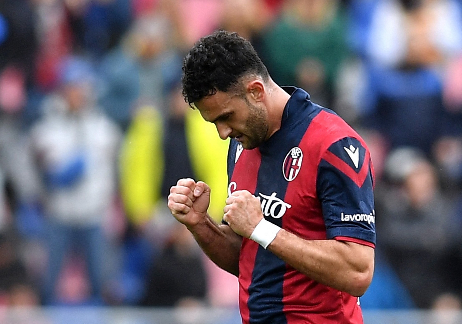 Soccer Football - Serie A - Bologna v Salernitana - Stadio Renato Dall'Ara, Bologna, Italy - April 1, 2024 Bologna's Charalampos Lykogiannis celebrates scoring their third goal REUTERS