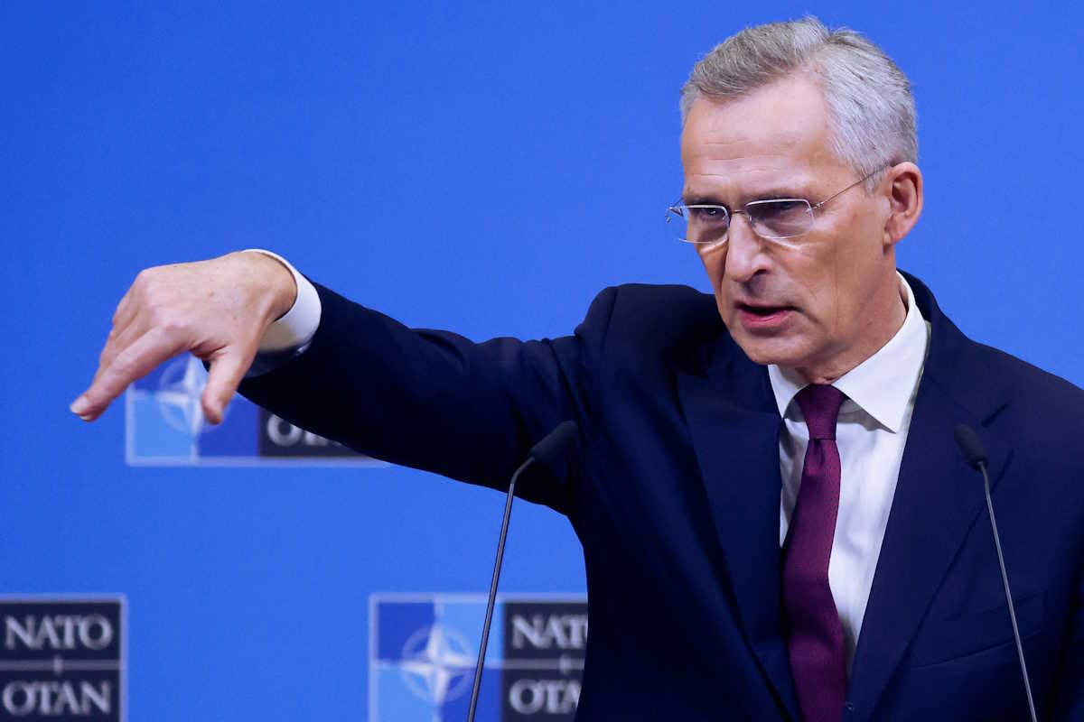 NATO Secretary General Jens Stoltenberg speaks during a press conference, at the NATO Headquarters in Brussels, Belgium, April 4, 2024. REUTERS