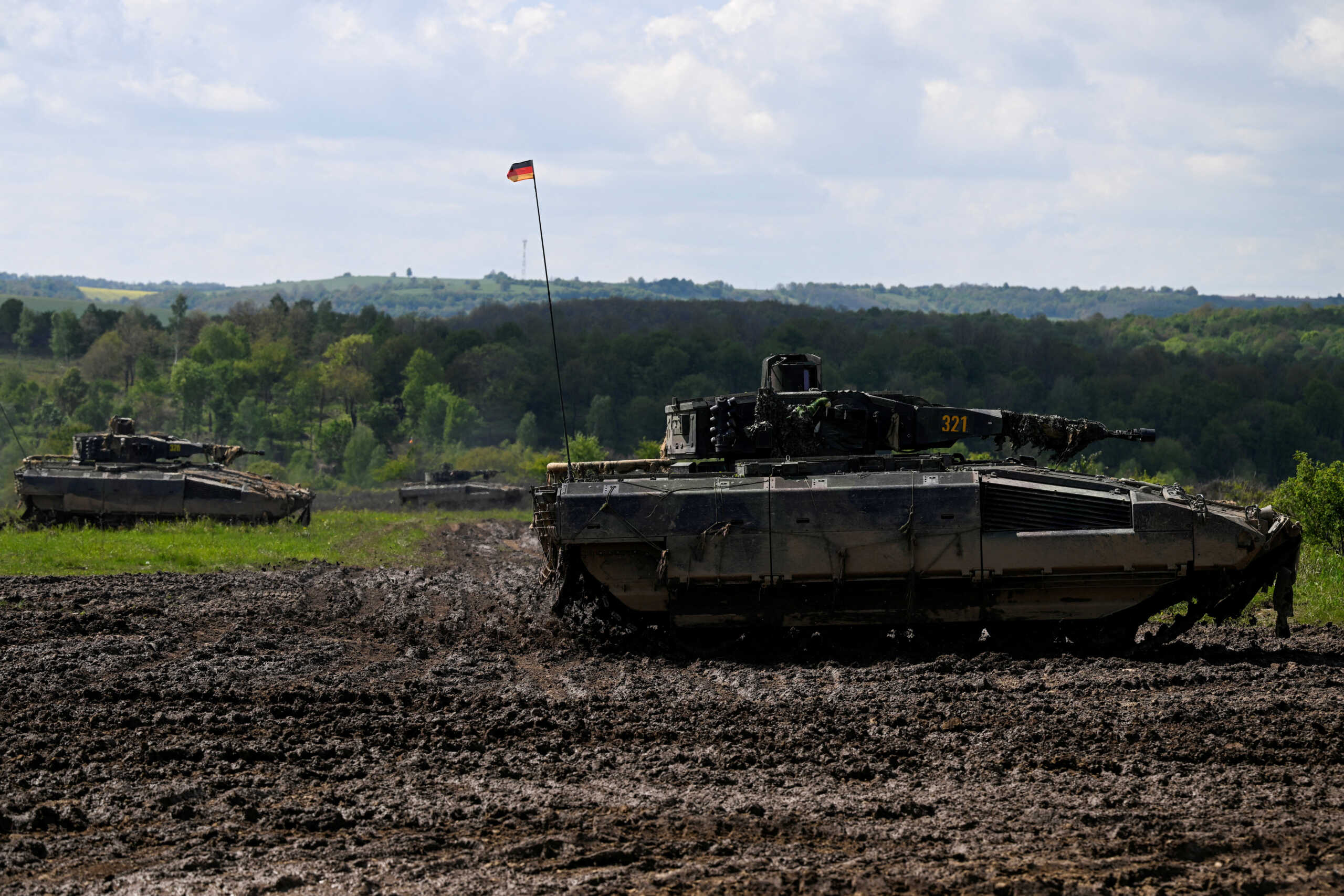 Infantry fighting vehicles (IFV) take part in the NATO multinational battle group military exercise 'Joint Allied Power Demonstration Day', at a military training area in Lest, near Zvolen, Slovakia April 25, 2024. REUTERS