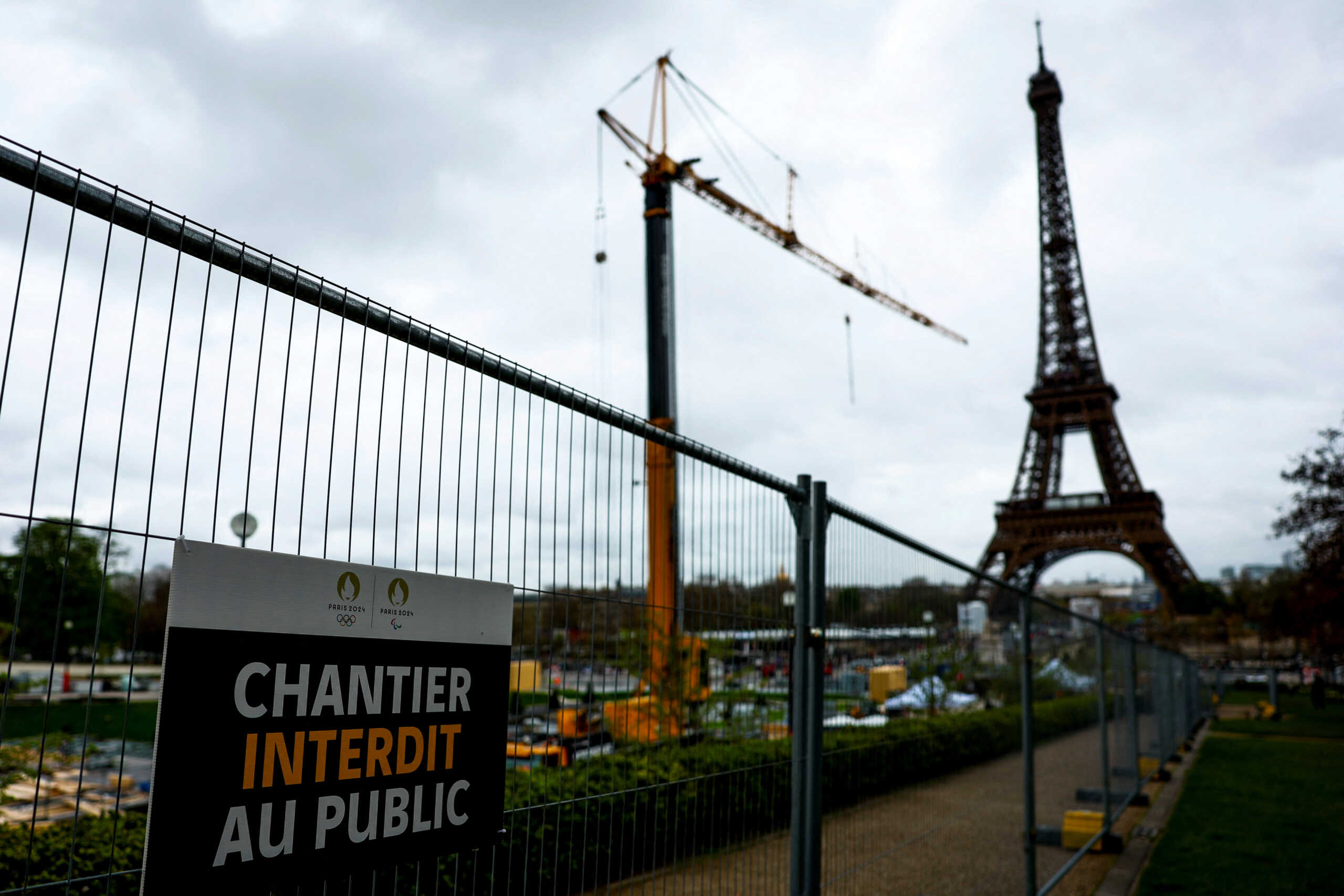 The Eiffel Tower Stadium and Champ de Mars Arena venues which are under construction for the Paris 2024 Olympic and Paralympic Games are pictured, in Paris, France, April 1, 2024. REUTERS