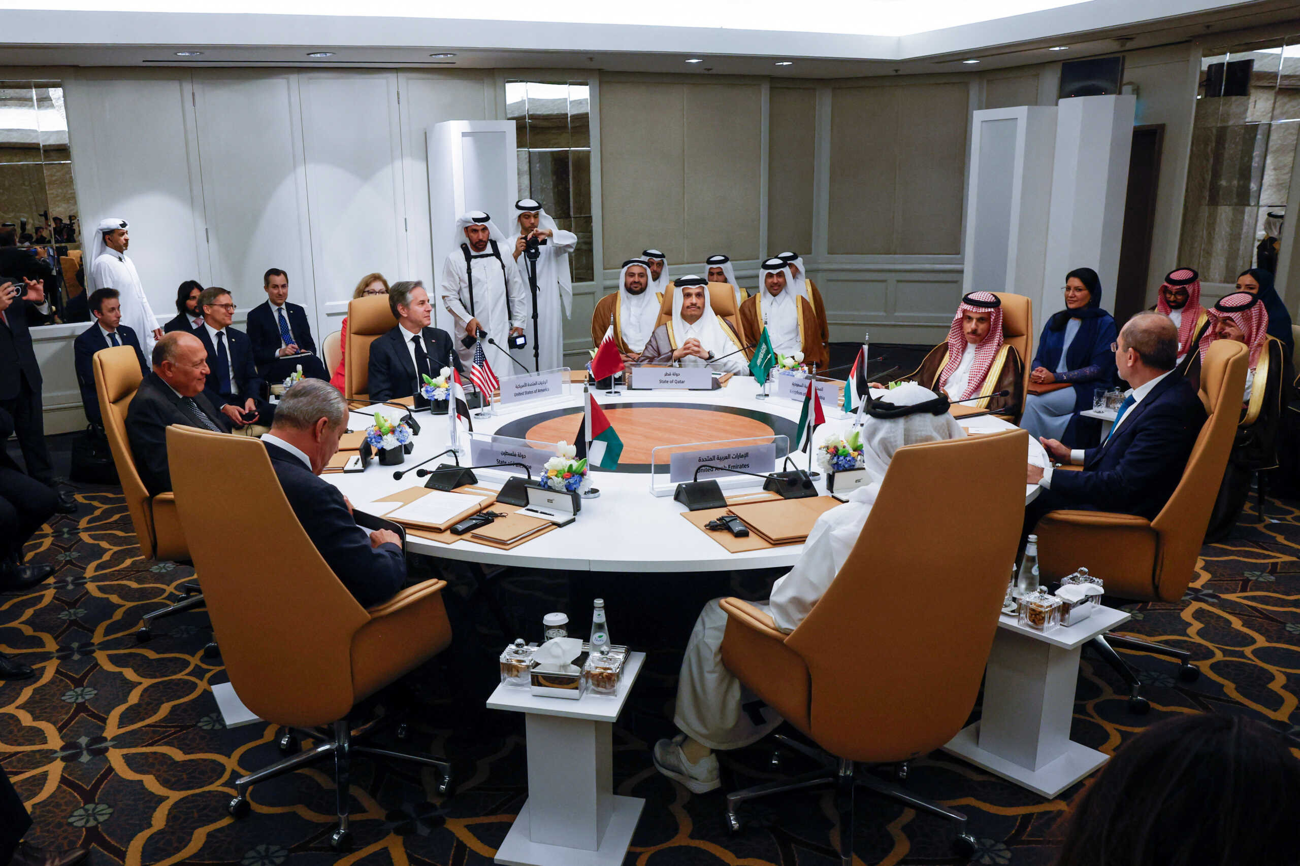 U.S. Secretary of State Antony Blinken attends the U.S.-Arab Quint Meeting with representatives from Egypt, Jordan, Saudi Arabia, Qatar, the United Arab Emirates and the Palestinian Authority, at the Four Seasons Hotel in Riyadh, Saudi Arabia, April 29, 2024. REUTERS