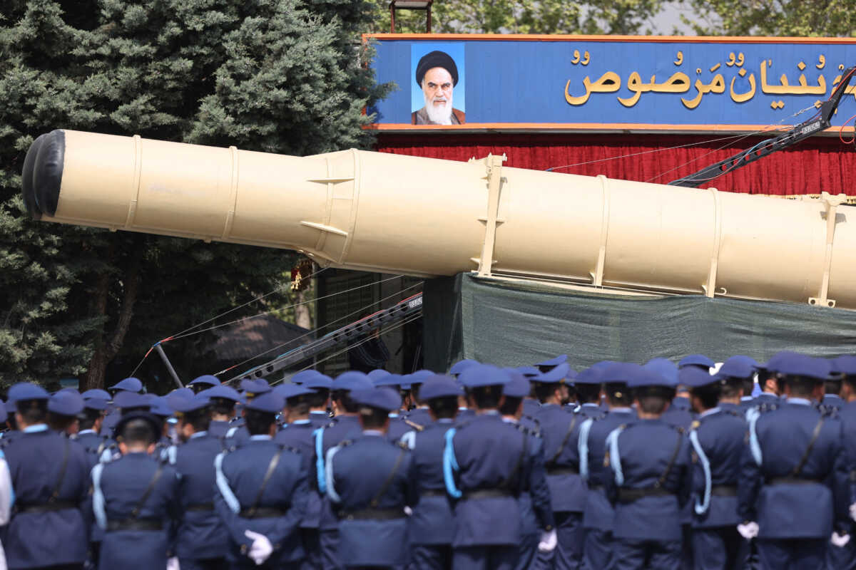 An Iranian missile is seen during the National Army Day parade ceremony in Tehran, Iran, April 17, 2024. Majid Asgaripour