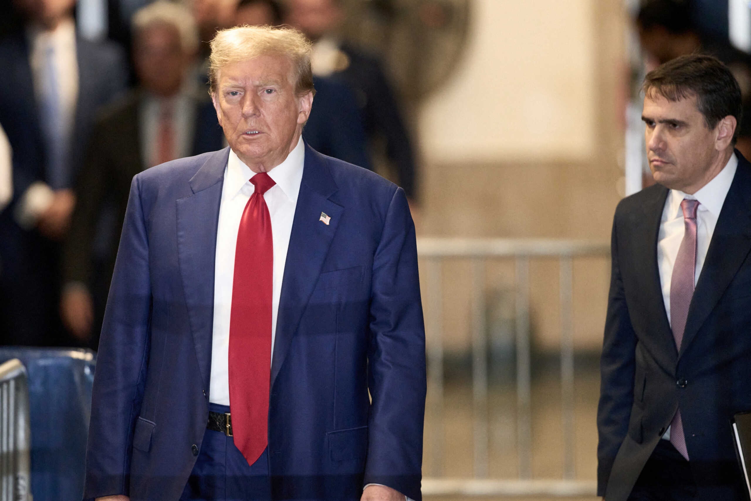Former U.S. President Donald Trump appears at New York State Supreme Court in New York, New York, U.S., 30 April 2024. Trump is facing 34 felony counts of falsifying business records related to payments made to adult film star Stormy Daniels during his 2016 presidential campaign.     Curtis Means