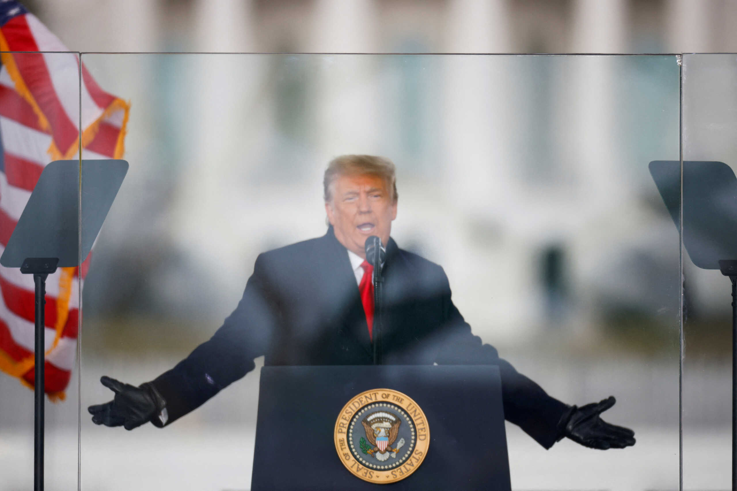 FILE PHOTO: U.S. President Donald Trump gestures as he speaks during a rally to contest the certification of the 2020 U.S. presidential election results by the U.S. Congress, in Washington, U.S, January 6, 2021. REUTERS