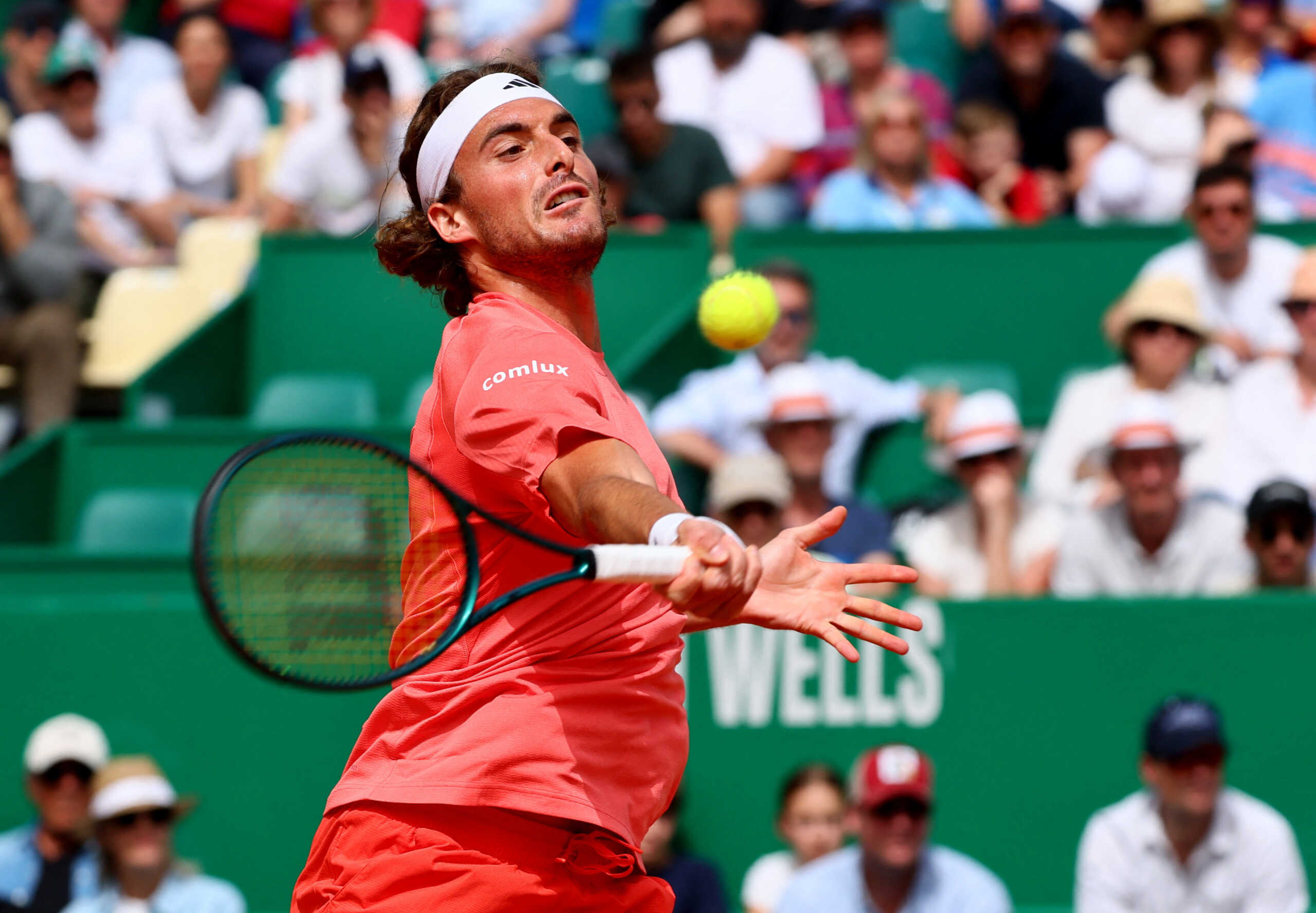 Tennis - ATP Masters 1000 - Monte Carlo Masters - Monte Carlo Country Club, Roquebrune-Cap-Martin, France - April 8, 2024 Greece's Stefanos Tsitsipas in action during his round of 64 match against Serbia's Laslo Djere REUTERS
