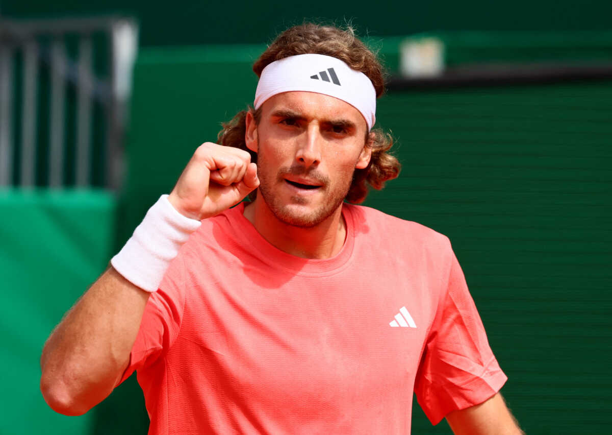 Tennis - ATP Masters 1000 - Monte Carlo Masters - Monte Carlo Country Club, Roquebrune-Cap-Martin, France - April 8, 2024 Greece's Stefanos Tsitsipas reacts during his round of 64 match against Serbia's Laslo Djere REUTERS