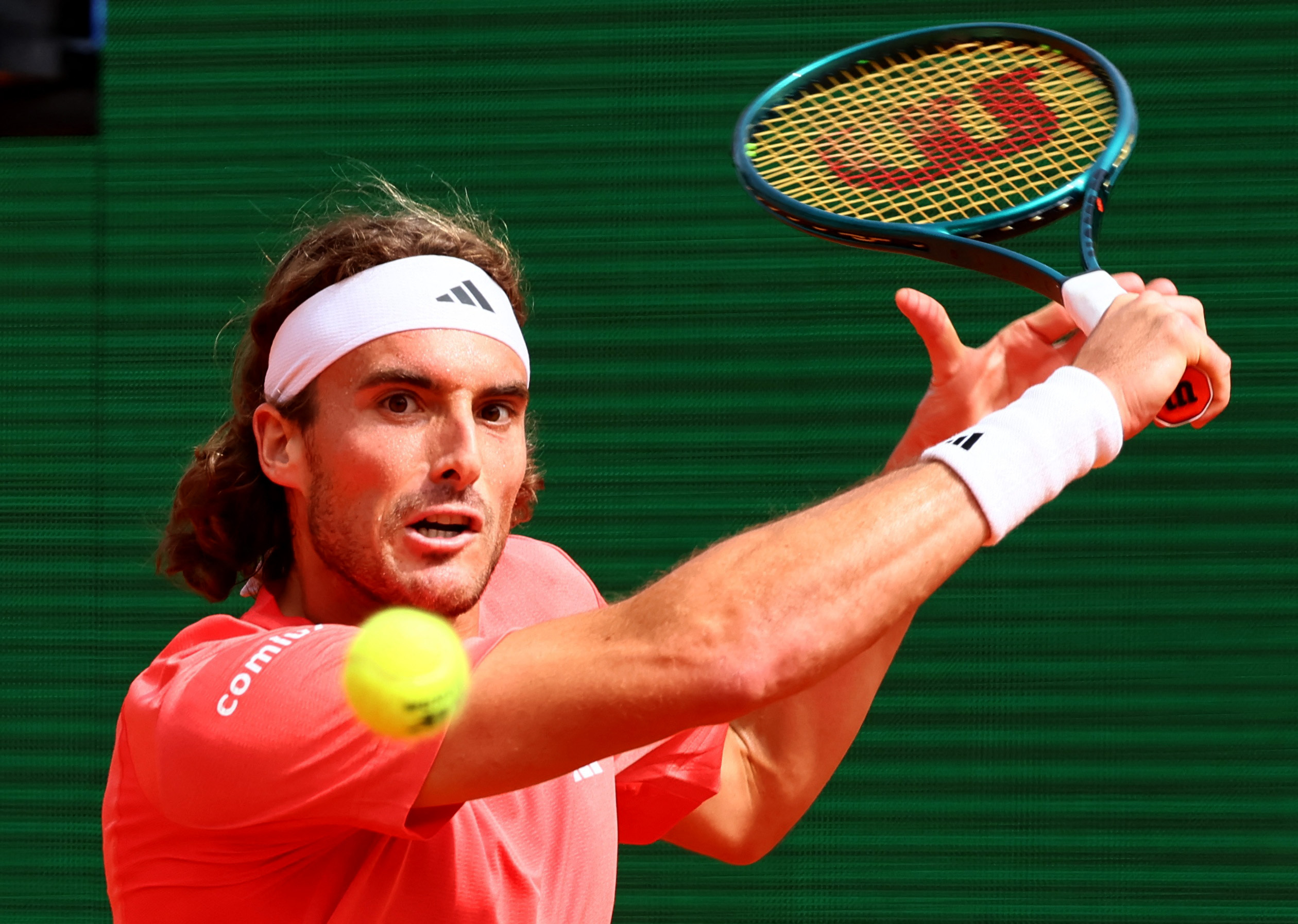 Tennis - ATP Masters 1000 - Monte Carlo Masters - Monte Carlo Country Club, Roquebrune-Cap-Martin, France - April 8, 2024 Greece's Stefanos Tsitsipas in action during his round of 64 match against Serbia's Laslo Djere REUTERS