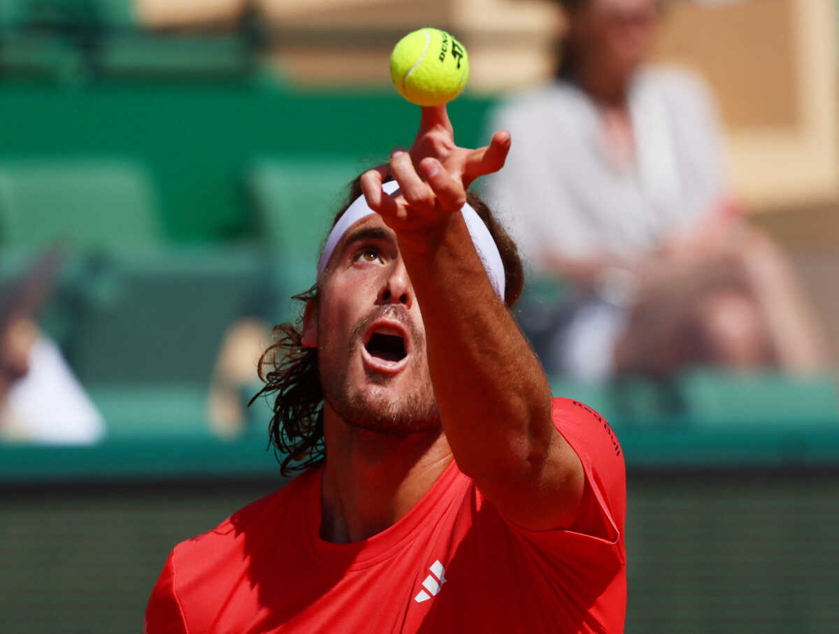 Tennis - ATP Masters 1000 - Monte Carlo Masters - Monte Carlo Country Club, Roquebrune-Cap-Martin, France - April 12, 2024 Greece's Stefanos Tsitsipas in action during his quarter final match against Russia's Karen Khachanov REUTERS
