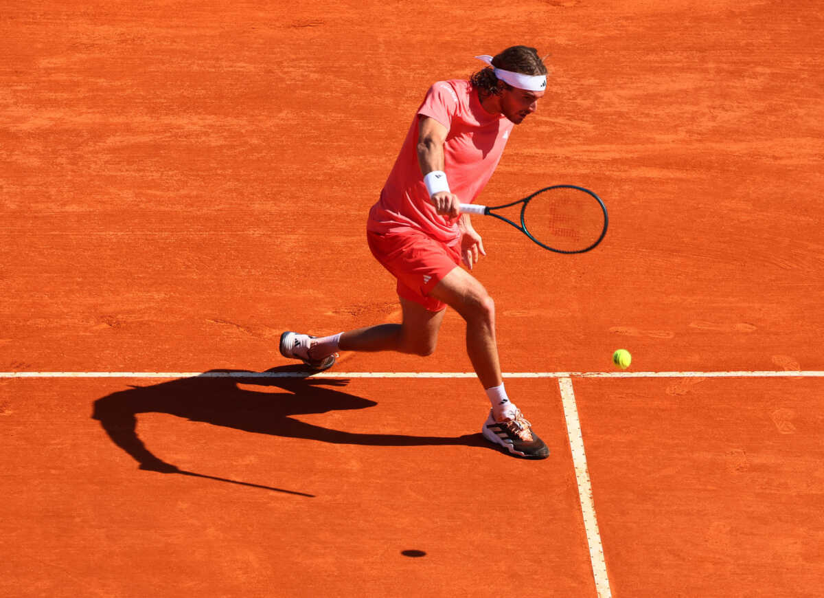 Tennis - ATP Masters 1000 - Monte Carlo Masters - Monte Carlo Country Club, Roquebrune-Cap-Martin, France - April 13, 2024 Greece's Stefanos Tsitsipas in action during his semi final match against Italy's Jannik Sinner REUTERS