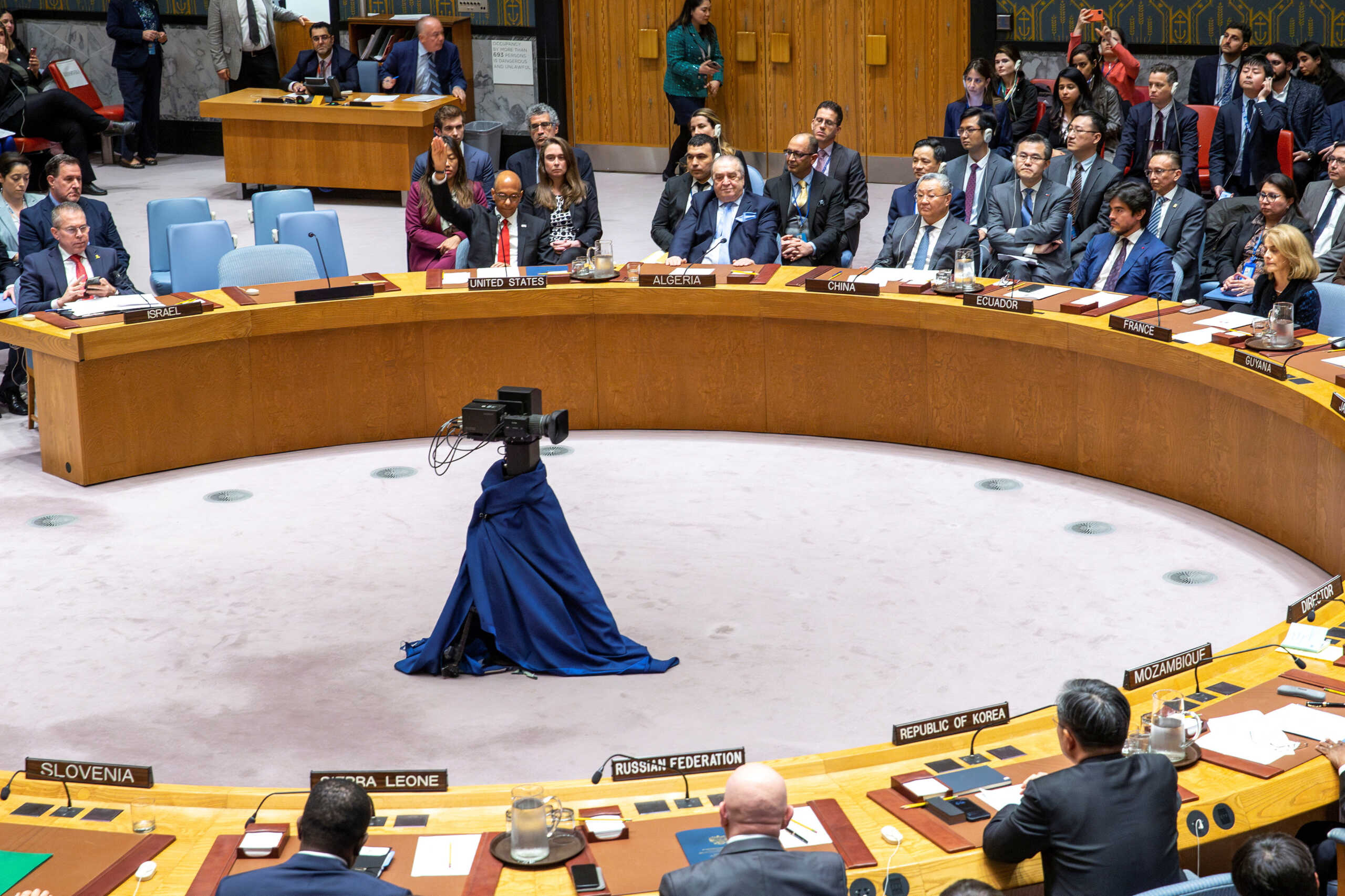 U.S. Deputy Ambassador to the United Nations Robert Wood votes against members of the Security Council allowing Palestinian U.N. membership during a Security Council at U.N. headquarters in New York City, New York, U.S., April 18, 2024. REUTERS