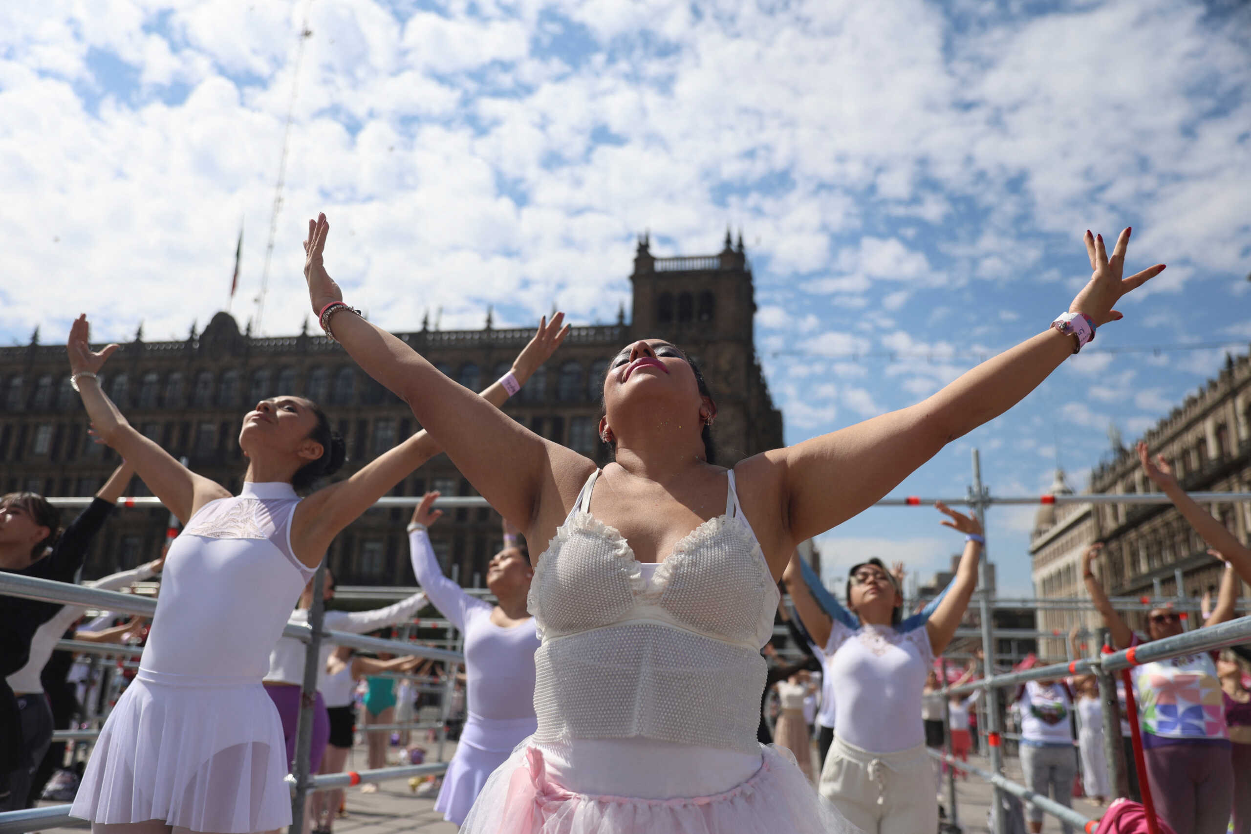 Mexico City residents attend a massive ballet dance class, led by Mexican Elisa Carrillo, the first dancer of the "Staatsballett Berlin", at the Zocalo Square in Mexico City, Mexico, March 17, 2024. REUTERS