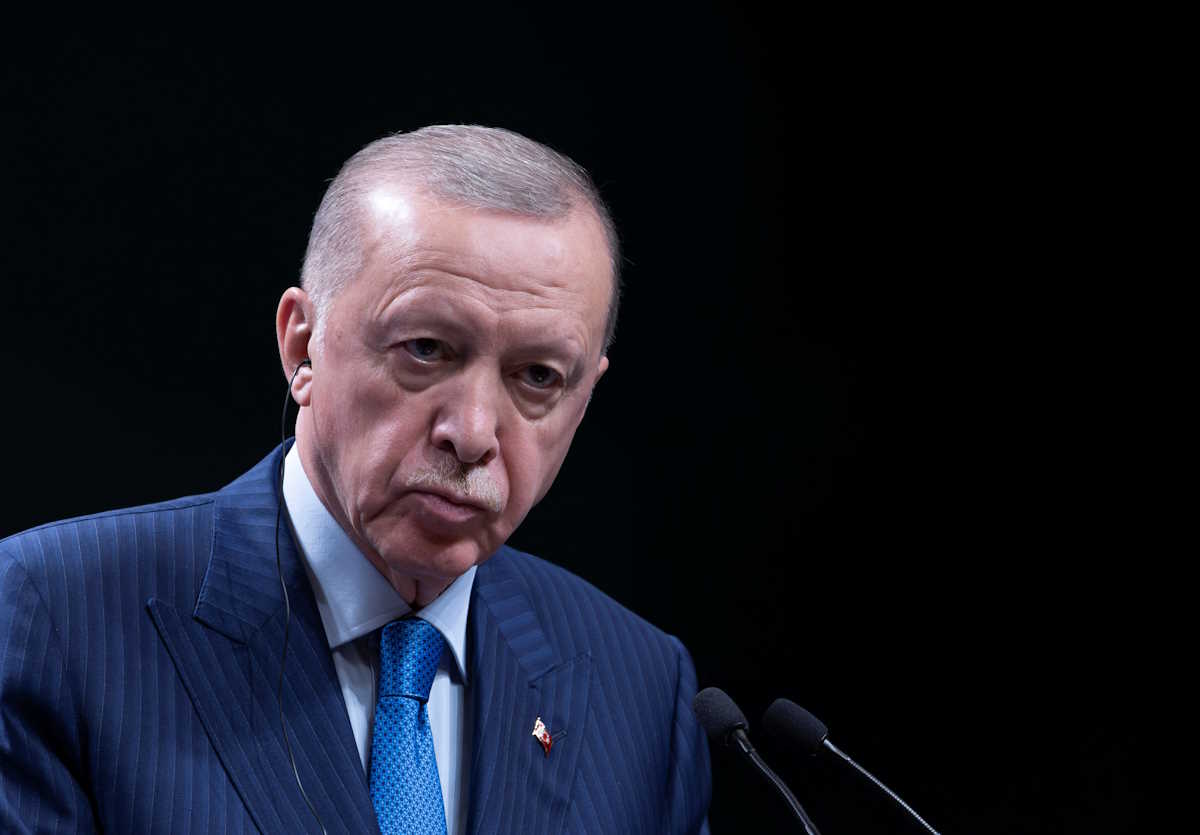 Turkey's President Tayyip Erdogan speaks during a press conference with Greek Prime Minister Kyriakos Mitsotakis (not seen) at the Presidential Palace in Ankara, Turkey, May 13, 2024. REUTERS