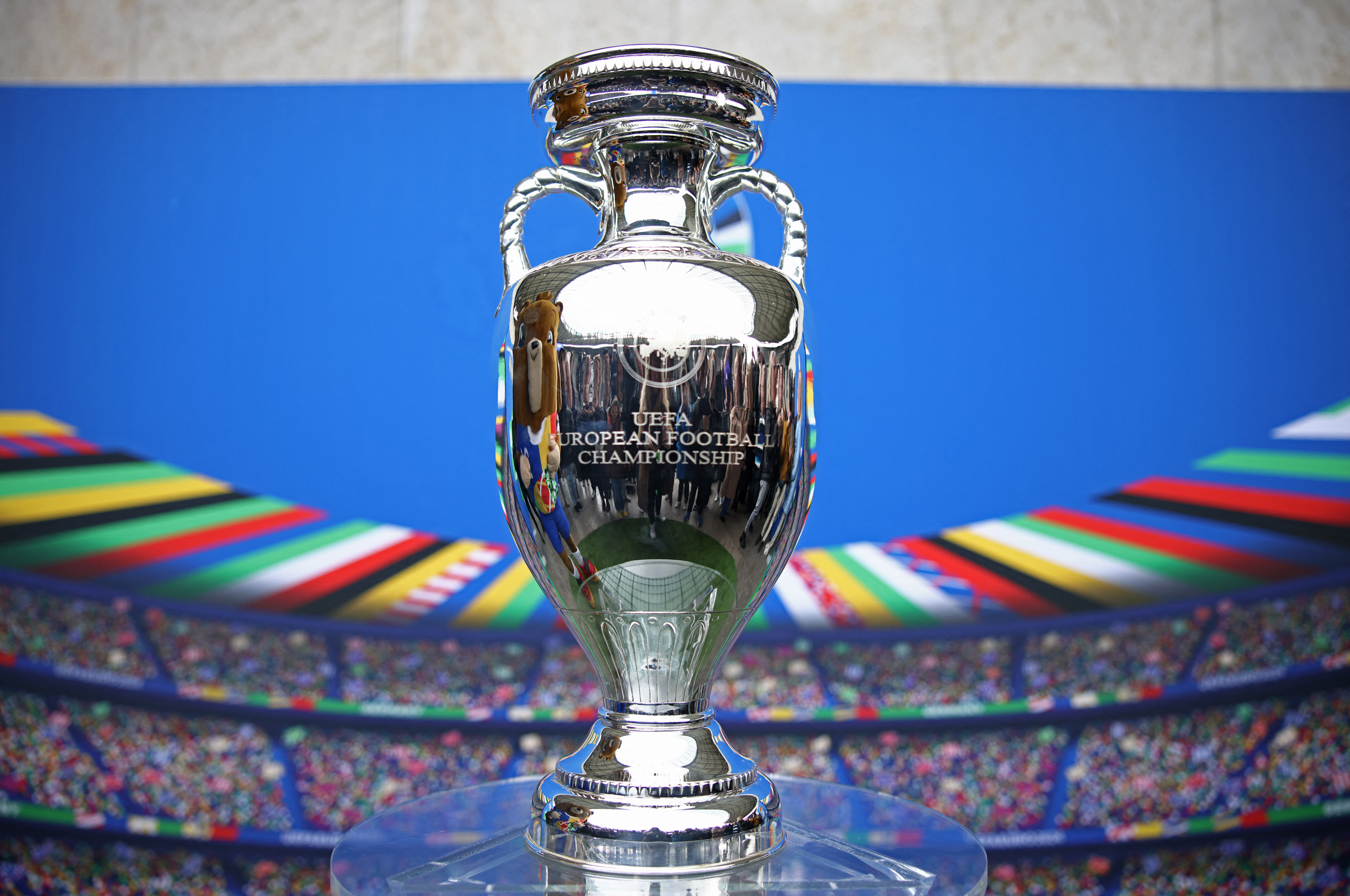 Soccer Football - Euro 2024 - Trophy Display at Olympiastadion - Olympiastadion, Berlin, Germany - April 24, 2024 General view of the European Championship trophy REUTERS