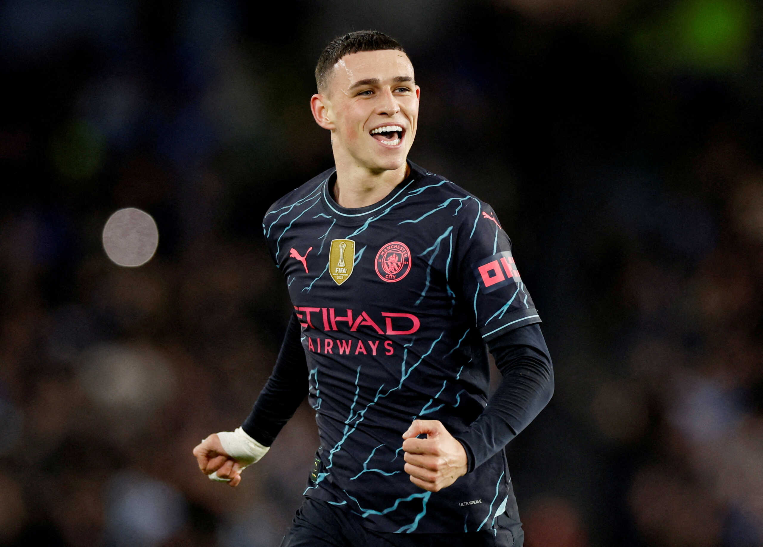 FILE PHOTO: Soccer Football - Premier League - Brighton & Hove Albion v Manchester City - The American Express Community Stadium, Brighton, Britain - April 25, 2024 Manchester City's Phil Foden celebrates scoring their second goal Action Images via Reuters