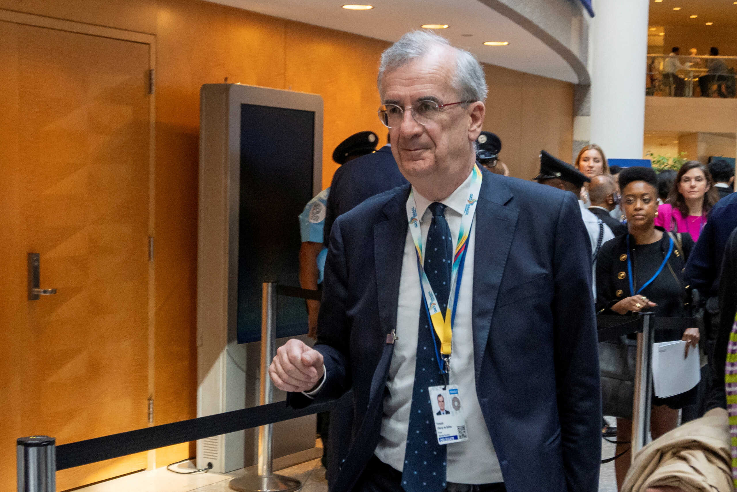 FILE PHOTO: Governor of the Bank of France Francois Villeroy de Galhau  arrives for the G-20 Finance Ministers and Central Bank Governors' Meeting at the IMF and World Bank’s 2024 annual Spring Meetings in Washington, U.S., April 18, 2024. REUTERS