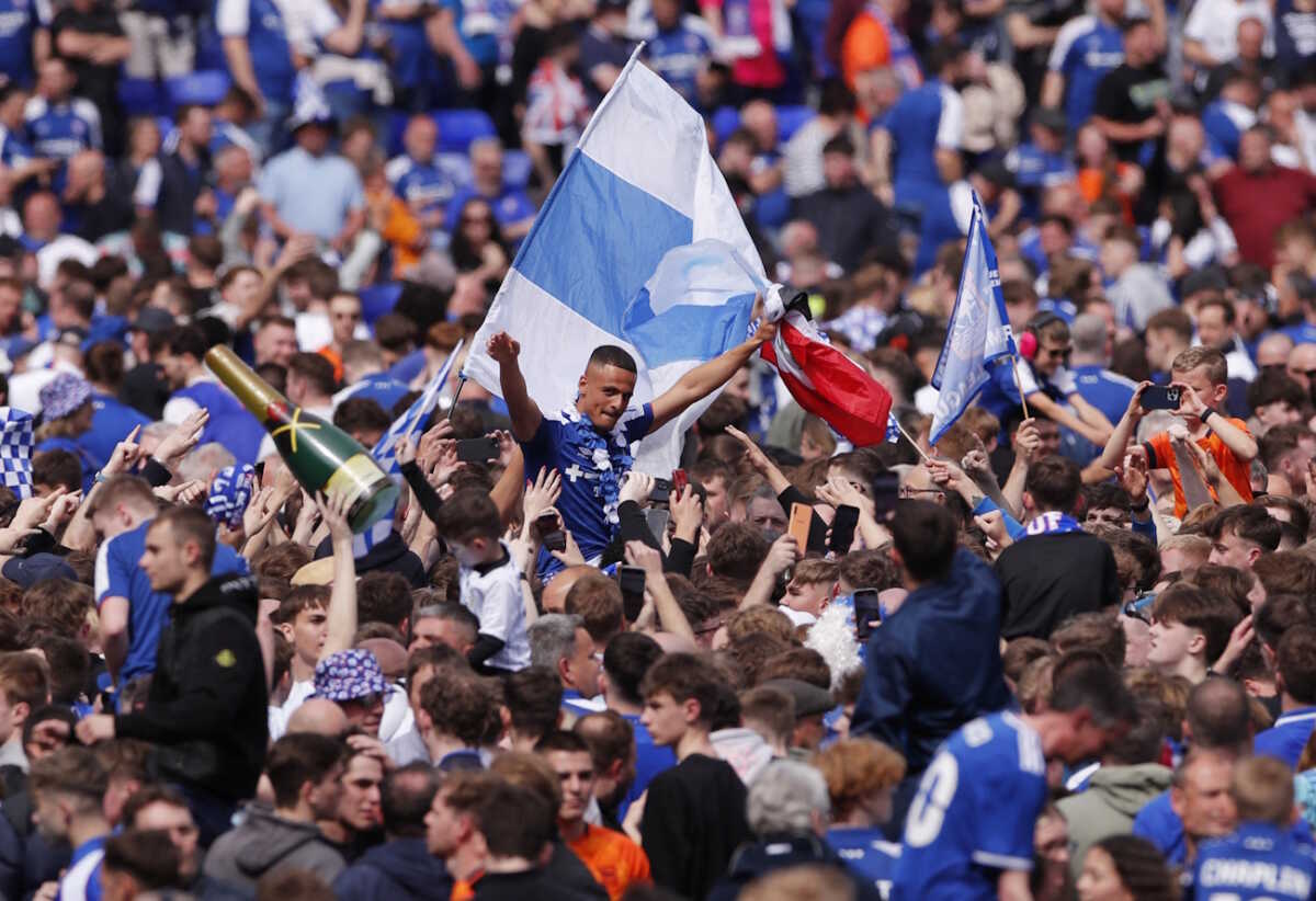 Soccer Football - Championship - Ipswich Town v Huddersfield Town - Portman Road, Ipswich, Britain - May 4, 2024 Ipswich Town players celebrate promotion to the Premier League Action Images via Reuters