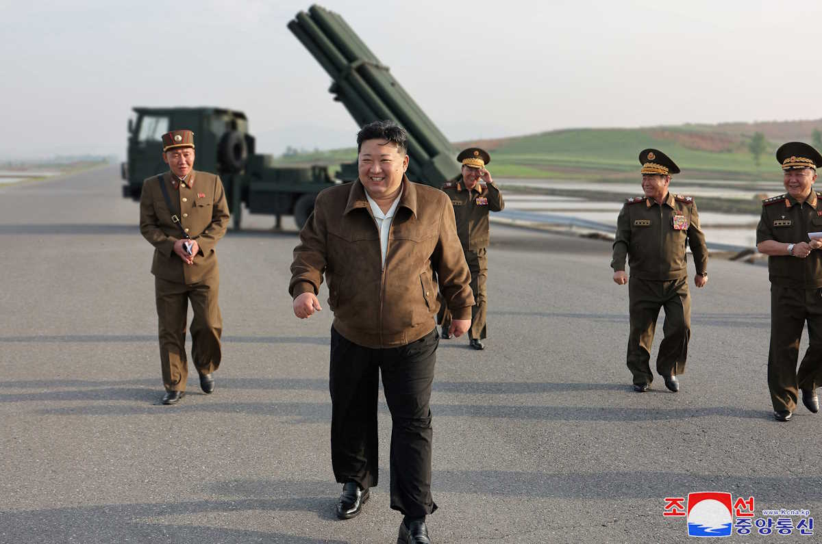 North Korean leader Kim Jong Un inspects the country's artillery weapon system and attends the test-firing of such weapons, at an unknown location, May 10, 2024 in this image released by the Korean Central News Agency.     KCNA via REUTERS    ATTENTION EDITORS - THIS IMAGE WAS PROVIDED BY A THIRD PARTY. REUTERS IS UNABLE TO INDEPENDENTLY VERIFY THIS IMAGE. NO THIRD PARTY SALES. SOUTH KOREA OUT. NO COMMERCIAL OR EDITORIAL SALES IN SOUTH KOREA.
