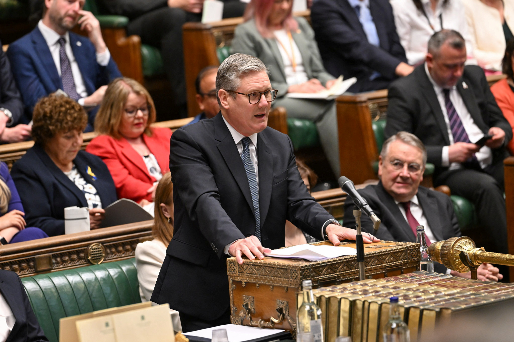 Keir Starmer, leader of Britain's Labour Party, speaks during Prime Minister's Questions at the House of Commons in London, Britain, May 15, 2024. UK Parliament