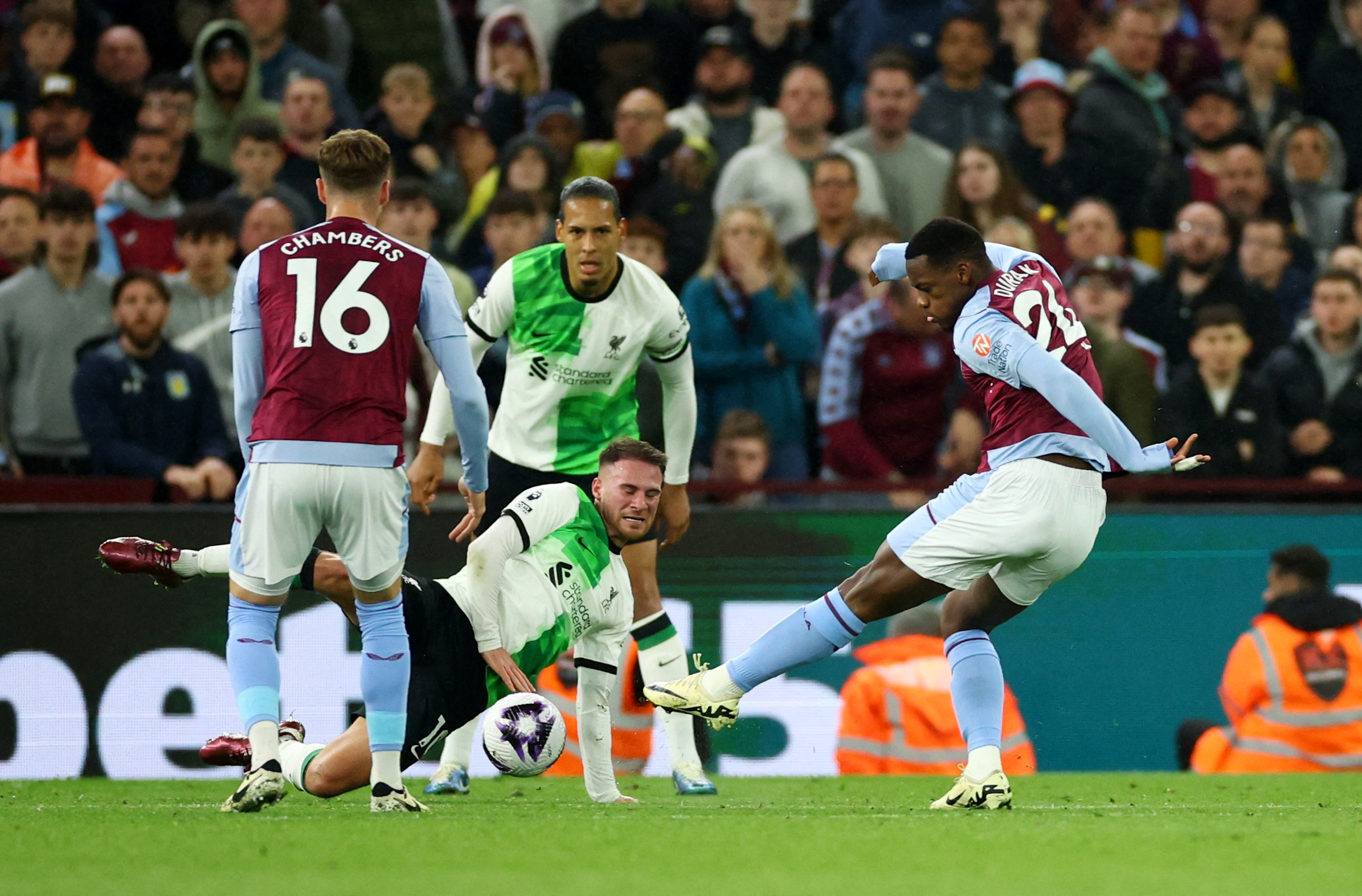 Soccer Football - Premier League - Aston Villa v Liverpool - Villa Park, Birmingham, Britain - May 13, 2024  Aston Villa's Jhon Duran scores their second goal Action Images via Reuters