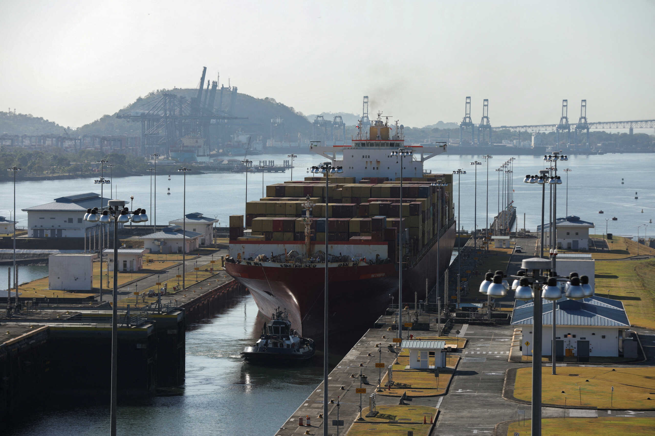FILE PHOTO: The Liberian MSC UNITED VIII container ship transits in the expanded canal through Cocoli Locks at the Panama Canal, on the outskirts of Panama City, Panama March 10, 2023. REUTERS