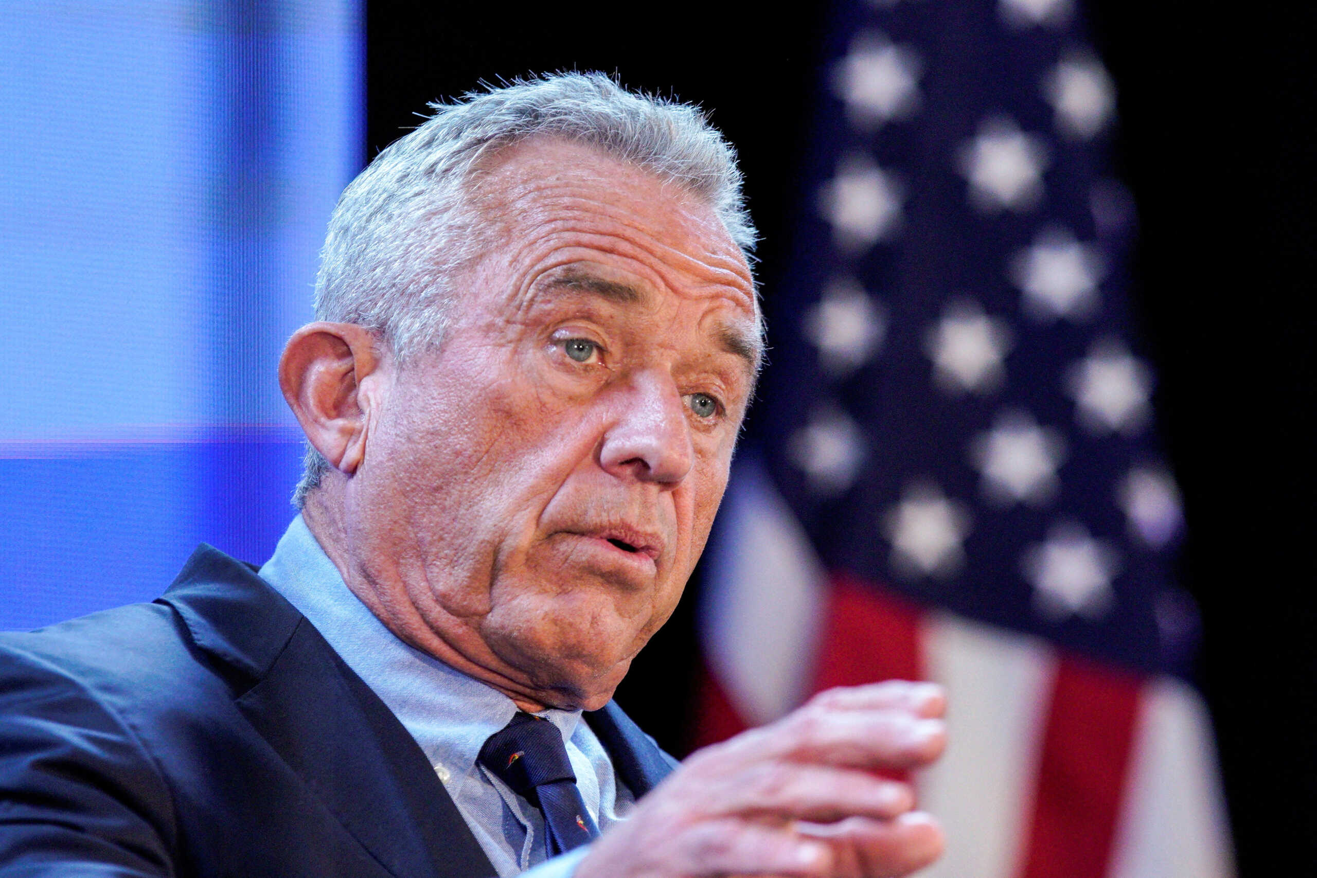 FILE PHOTO: Robert F. Kennedy Jr. speaks to attendees during a press conference in New York, U.S., May 1, 2024. REUTERS